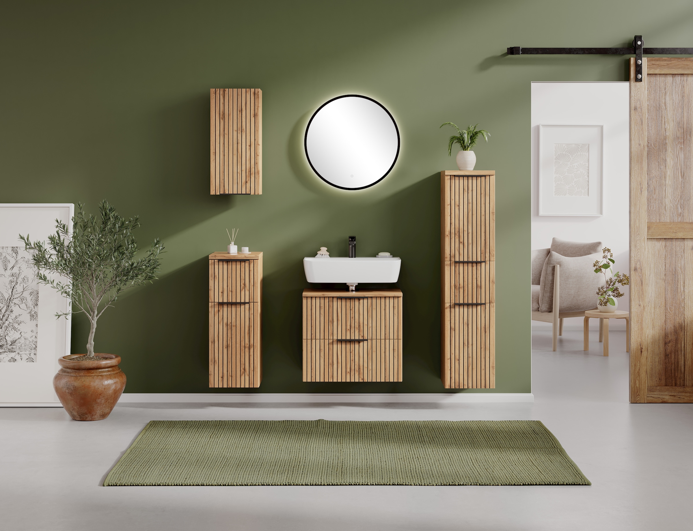welltime Badezimmer-Set »Welltime Möbel, Carlton Unterbecken-Set 2teilig, 60 cm, gestreift«, (2 St.)