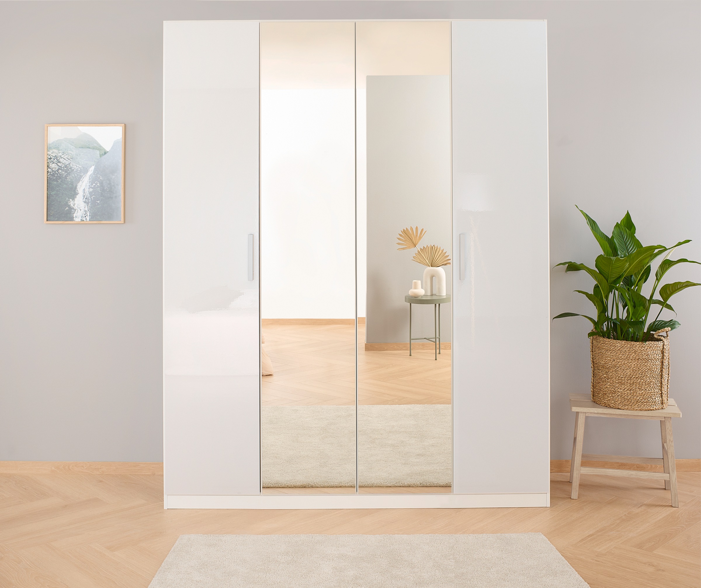 rauch Drehtürenschrank »Kleiderschrank Schrank Garderobe KOLUNA Hochglanz-Front und Spiegel« Breiten 181/226/271/315 cm Höhen 210/229 cm,  Hochglanzfront mit Spiegel, inkl. 2 Innenschubladen sowie extra Böden