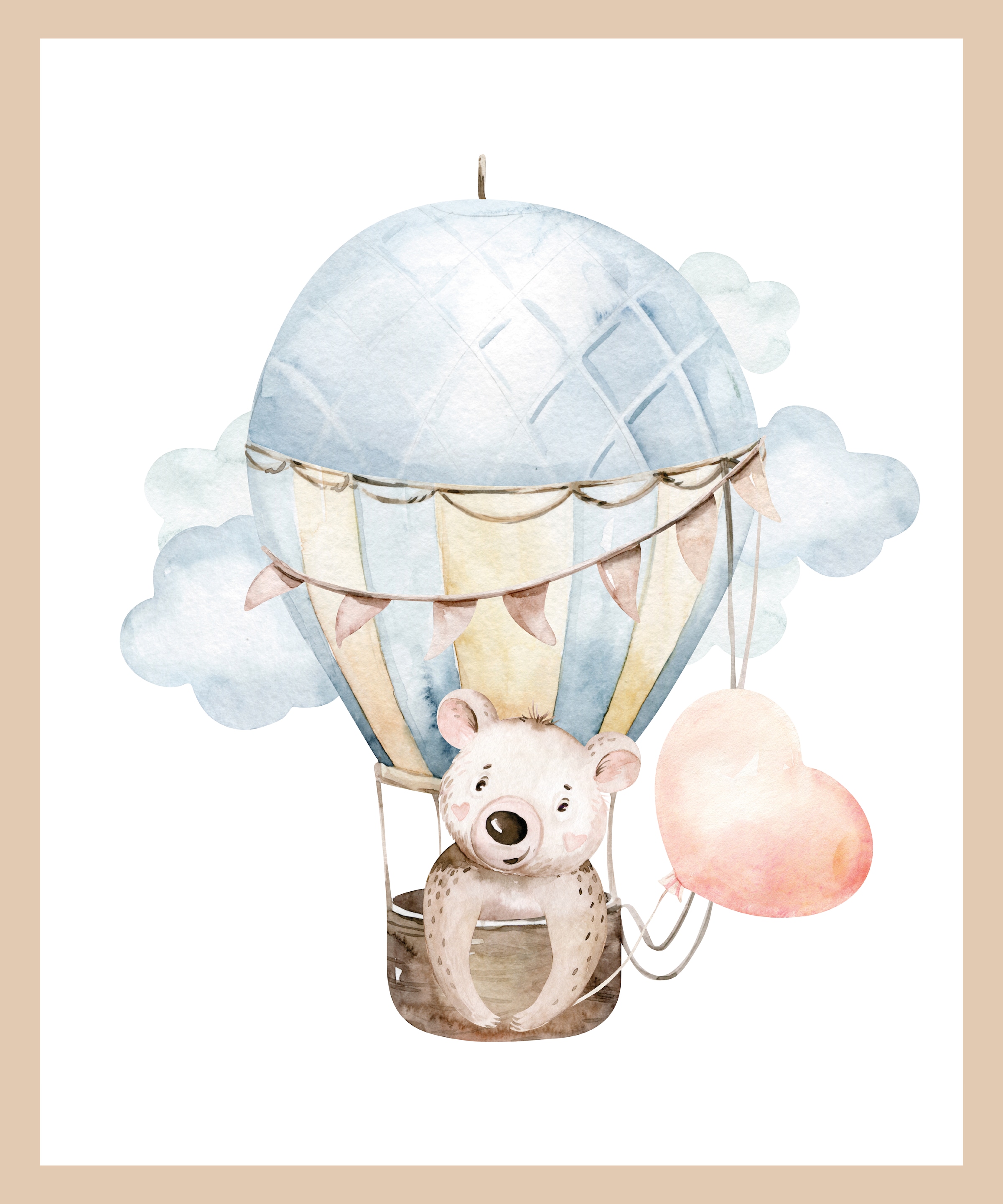 Lüttenhütt Poster »Koala mit Herz im Heißluftballon«, Ballonfahren-Bär-Fantasy-Heißluftballon-Koala-Tiere, (1 St.), HD Premium Druck