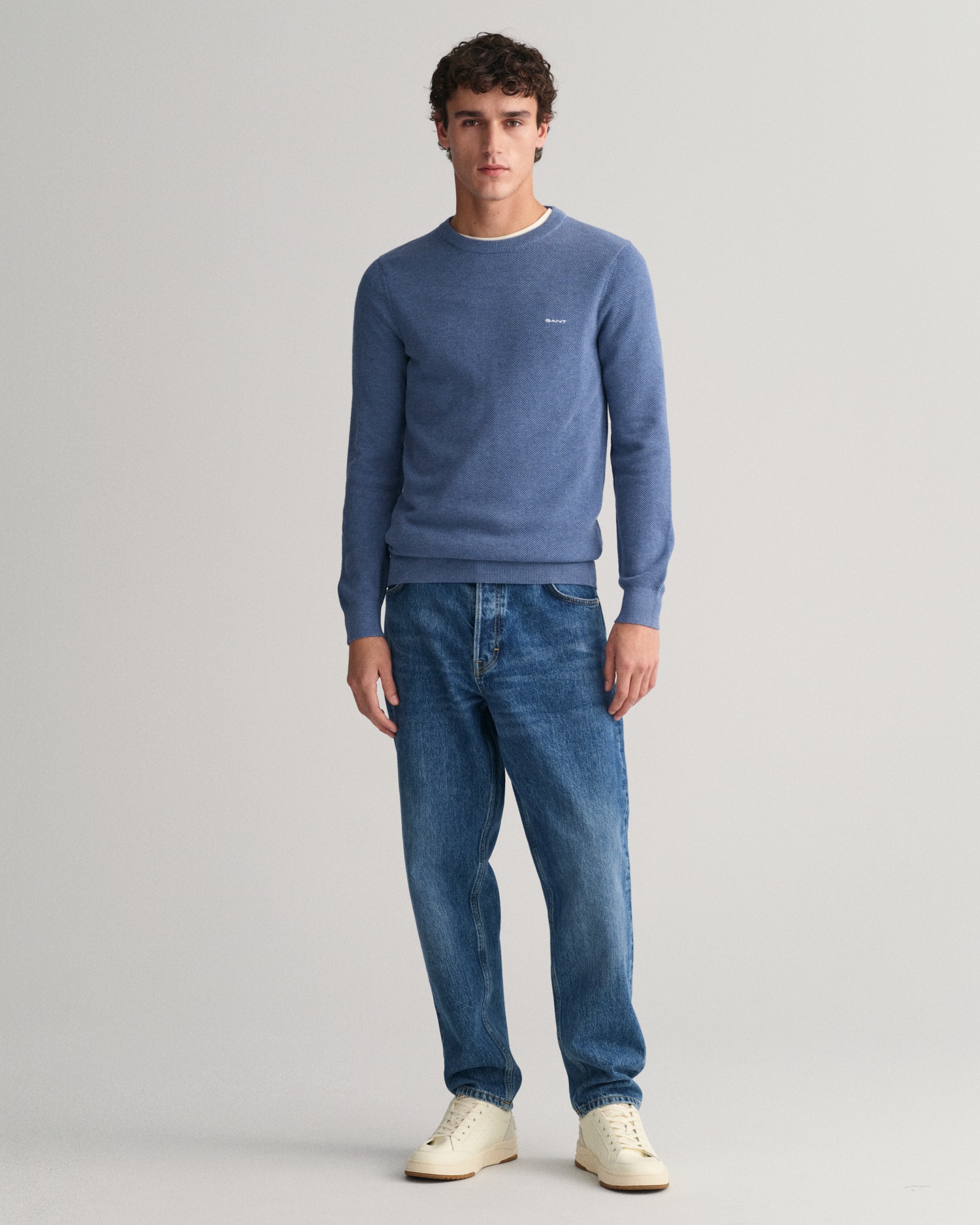 Gant Rundhalspullover »COTTON PIQUE C-NECK«, mit Logostickerei auf der Brust
