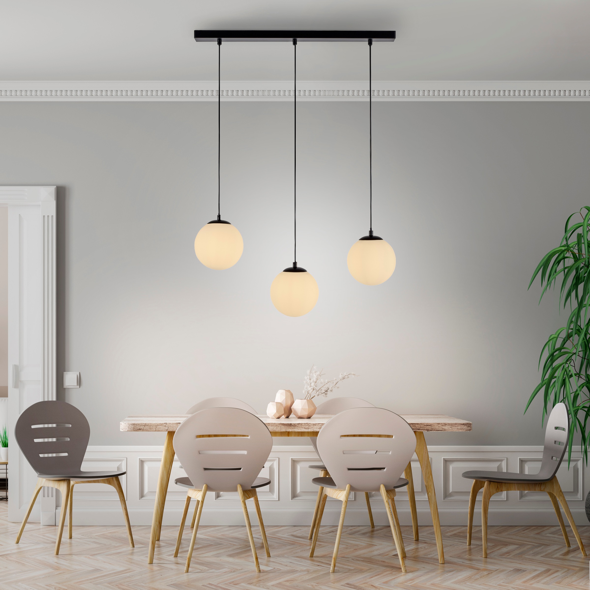 my home Pendelleuchte »Nymölla«, 3 flammig, Leuchtmittel E14 | ohne Leuchtmittel, Hängeleuchte mit großen Glaskugeln, amberfarben oder opal matt weiß