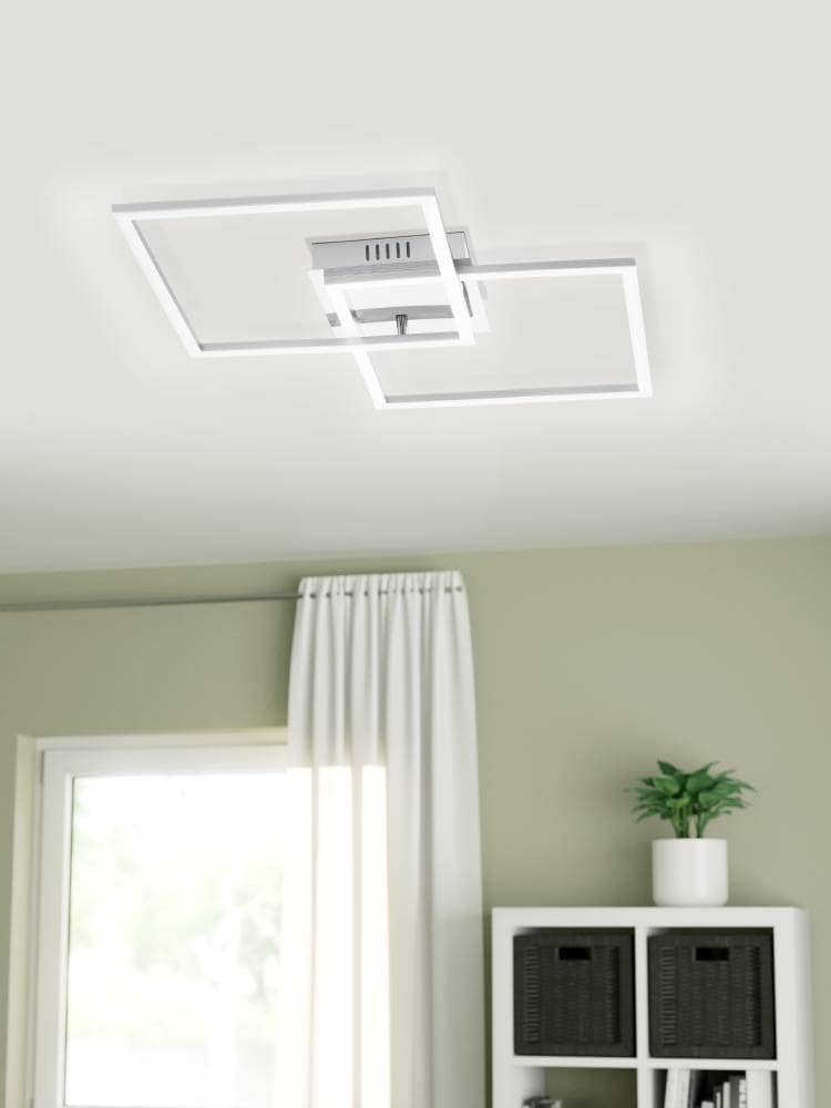 EGLO LED Deckenleuchte »Palmaves Deckenlampe, nickel-matt, gebürstet, Nachtlicht, Quadrate« LED-Modul 1 Stk. minimalistisch, zeitlos, flache Bauform, Wohnzimmer, 47x29,5x6cm