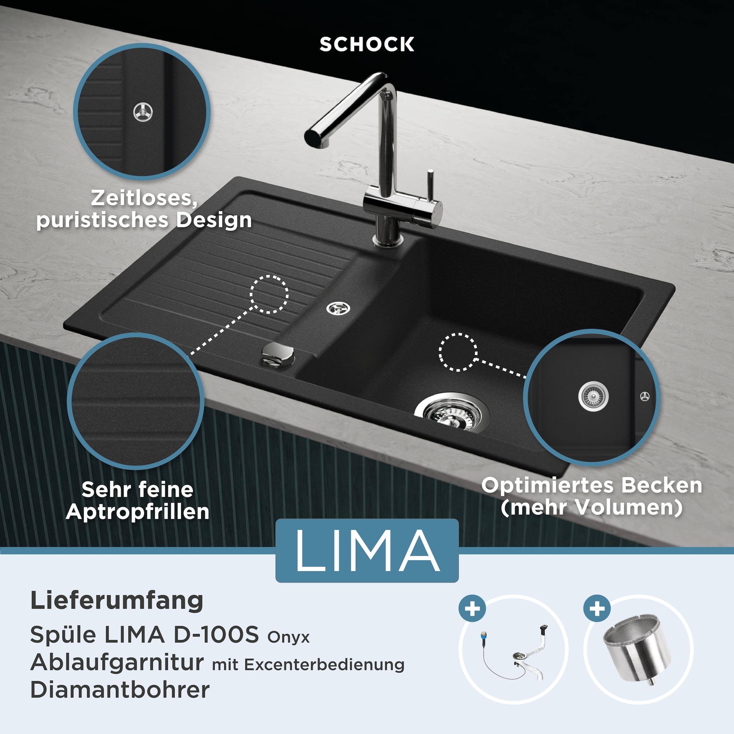 Schock Granitspüle »Lima D-100S«, 78/50 cm, Auflagespüle