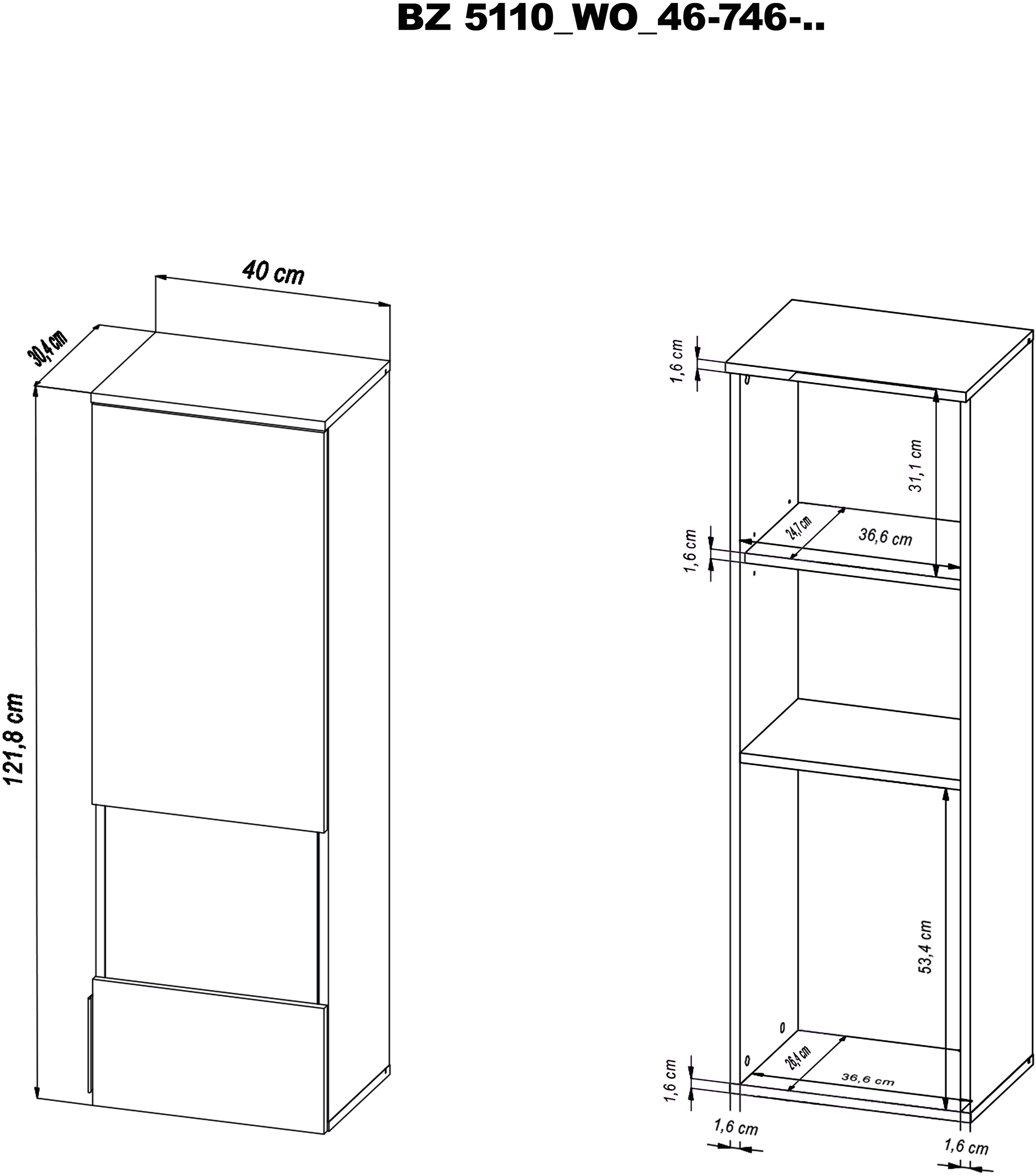HBZ Vitrine »BZ 5110«, (1 St.), mit LED-Beleuchtung, Hängevitrine wahlweise in grau oder weiß