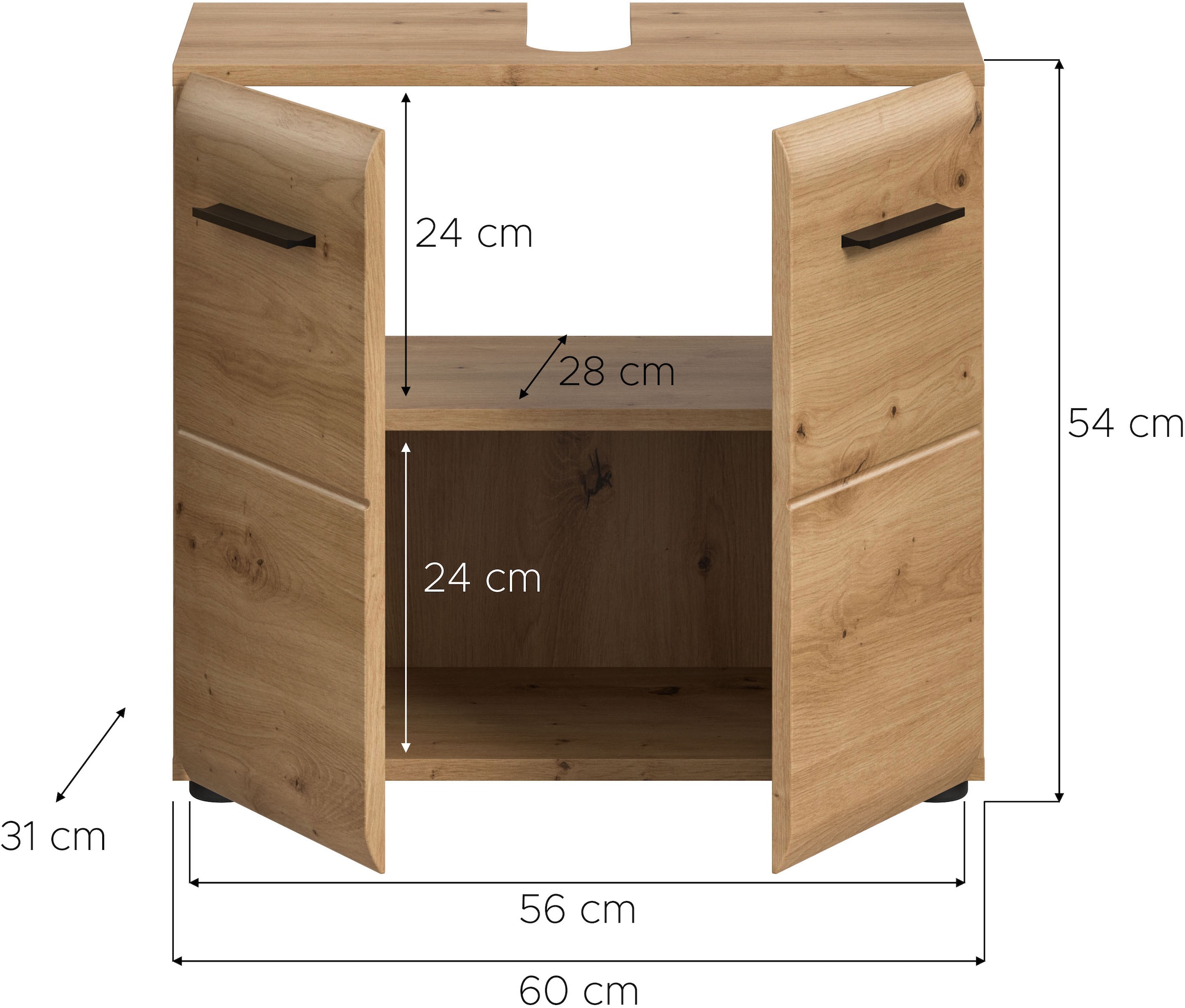 INOSIGN Waschbeckenunterschrank »FLORENZ, TOPSELLER!, Breite 60cm, 1 Einlegeboden, 2 Fächer«, (1 St., TOPSELLER!), mit Siphonausschnitt, Badmöbel, Badschrank, Schrank, Kommode, Bad