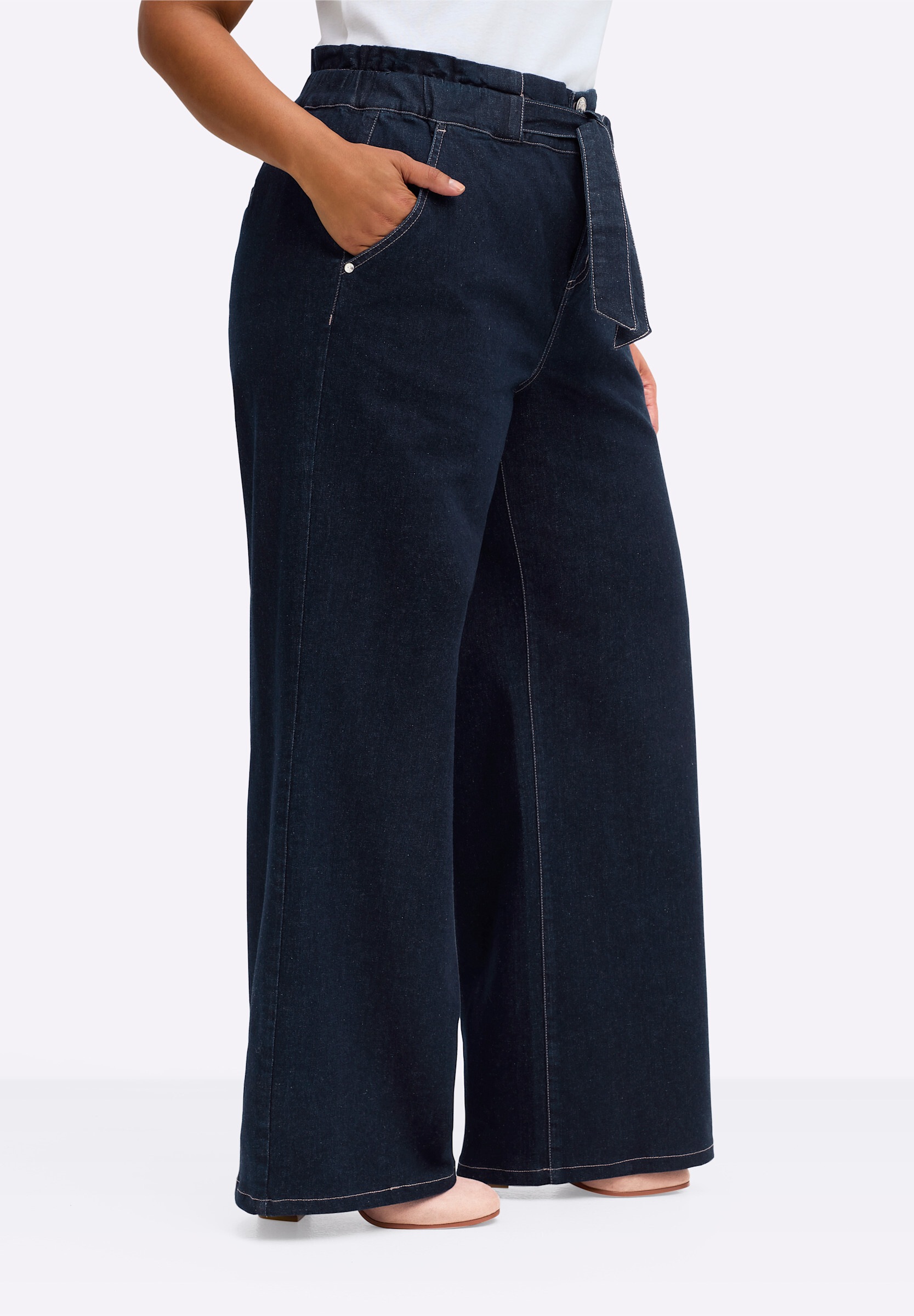 Sheego Schlupfjeans »Jeans Jeans in Paperbag-Optik, mit Bindeband«