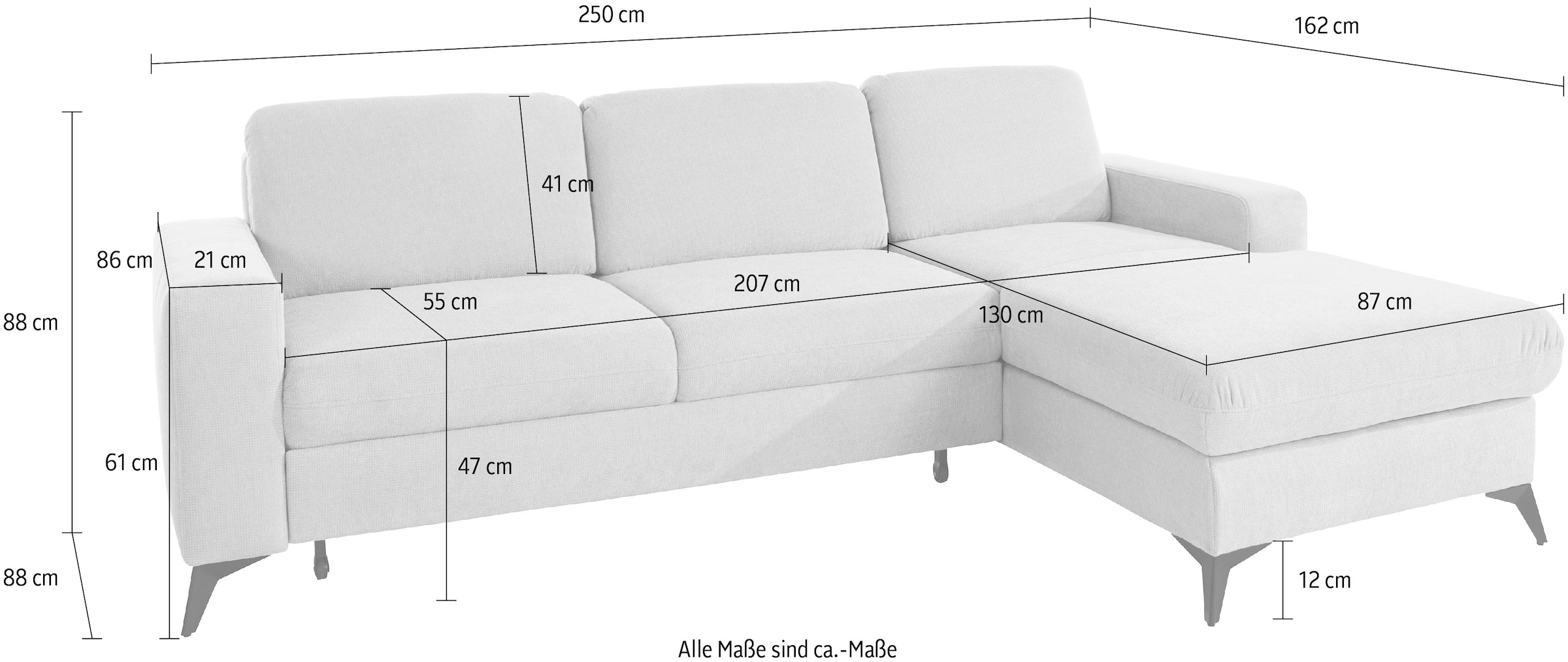 PLACES OF STYLE Ecksofa »Lolland L-Form« Wahlweise mit Bettfunktion und Bettkasten, Federkern
