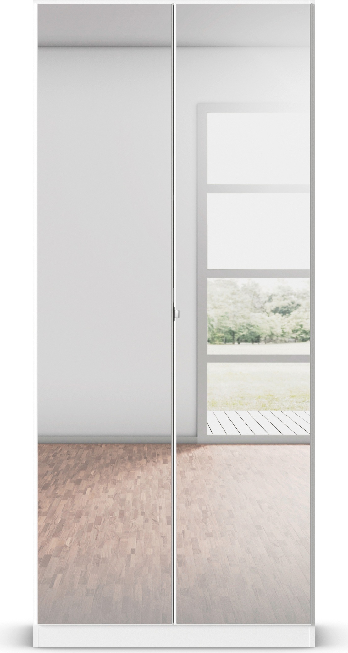 rauch Drehtürenschrank »Reflect«, mit Spiegelfront, inkl. praktischer Inneneinteilung und Stoffboxen-Set