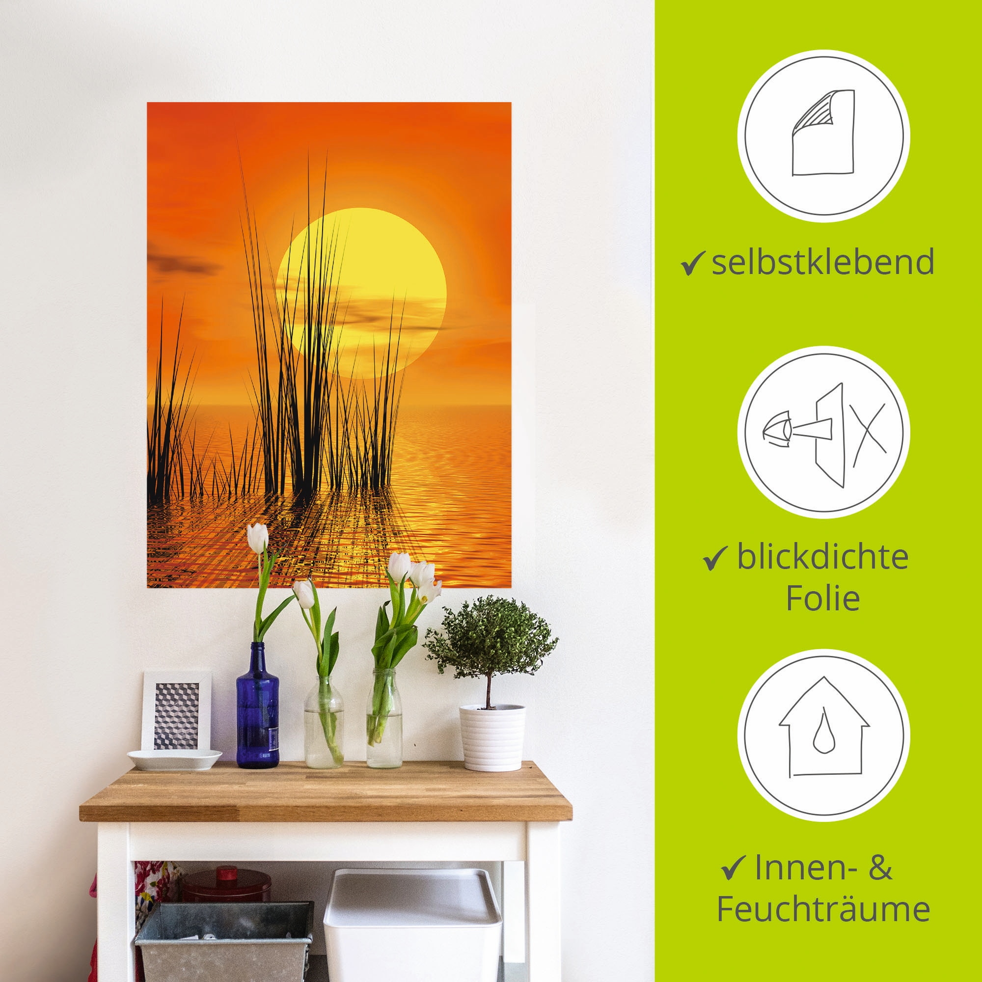 Artland Wandbild »Sonnenuntergang mit Schilf«, Sonnenaufgang & -untergang, (1 St.), als Leinwandbild, Poster, Wandaufkleber in verschied. Größen