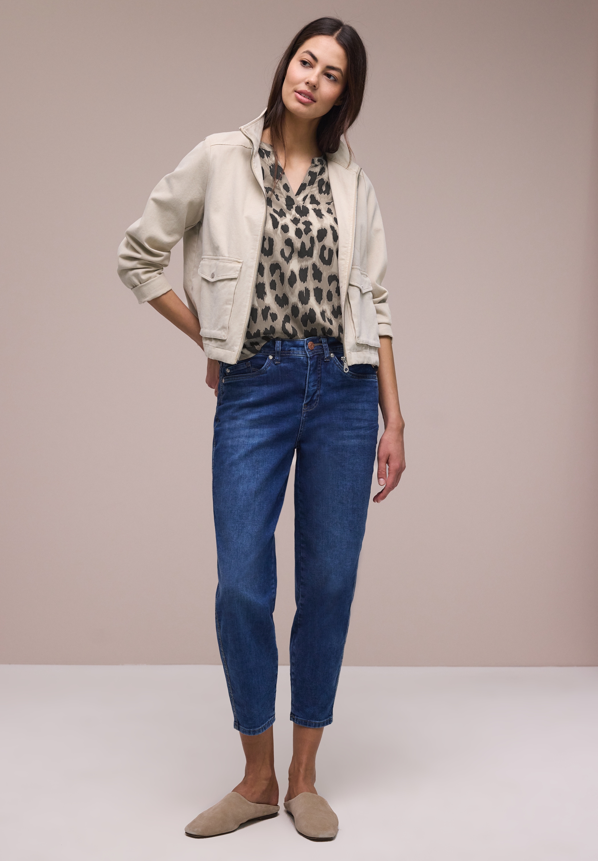 STREET ONE Kurzarmbluse Sommerbluse mit  Animal Print