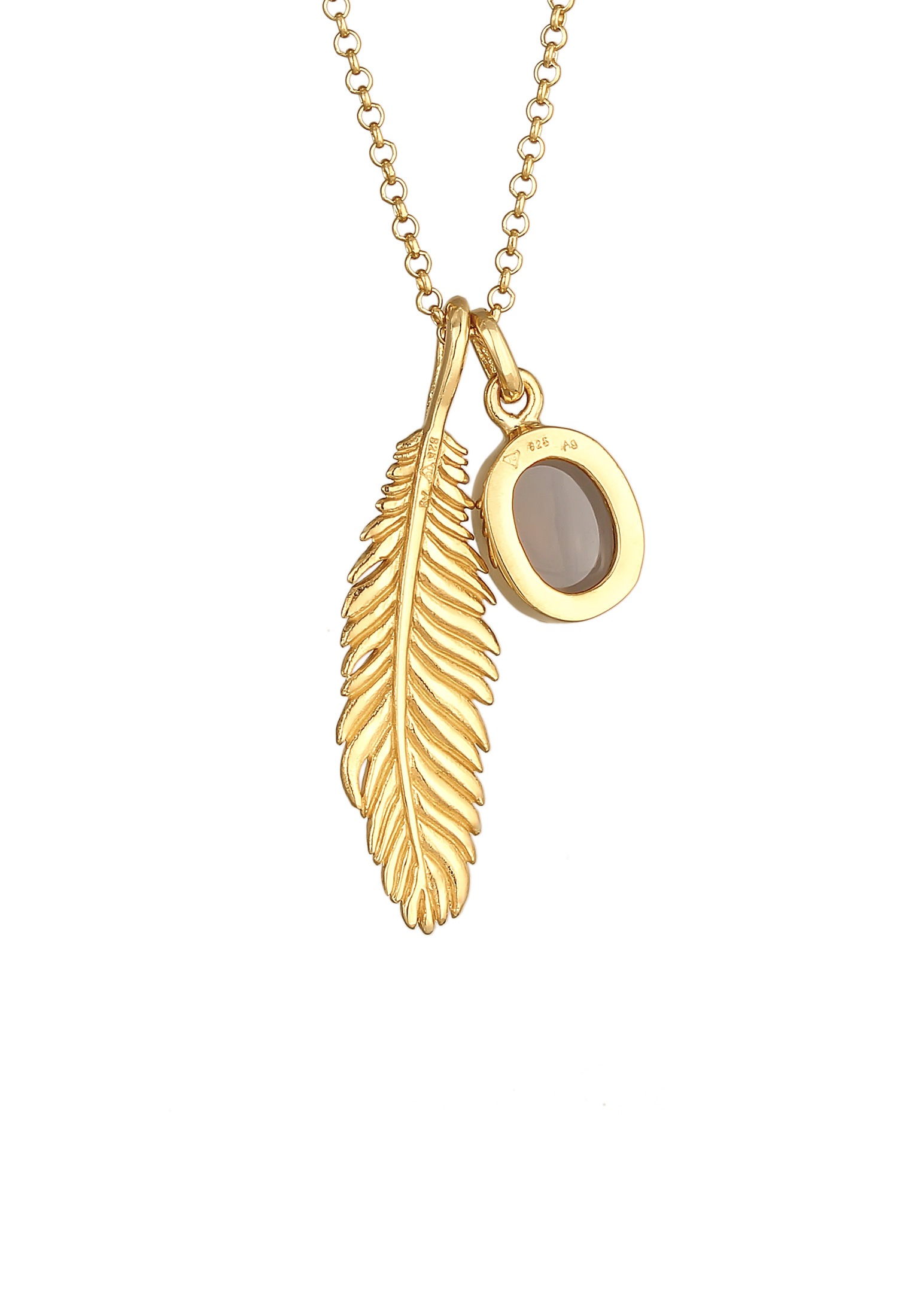 Kuzzoi Lange Kette »Halskette Herren Feder Oxid Quarz Rauchig 925 Silber«