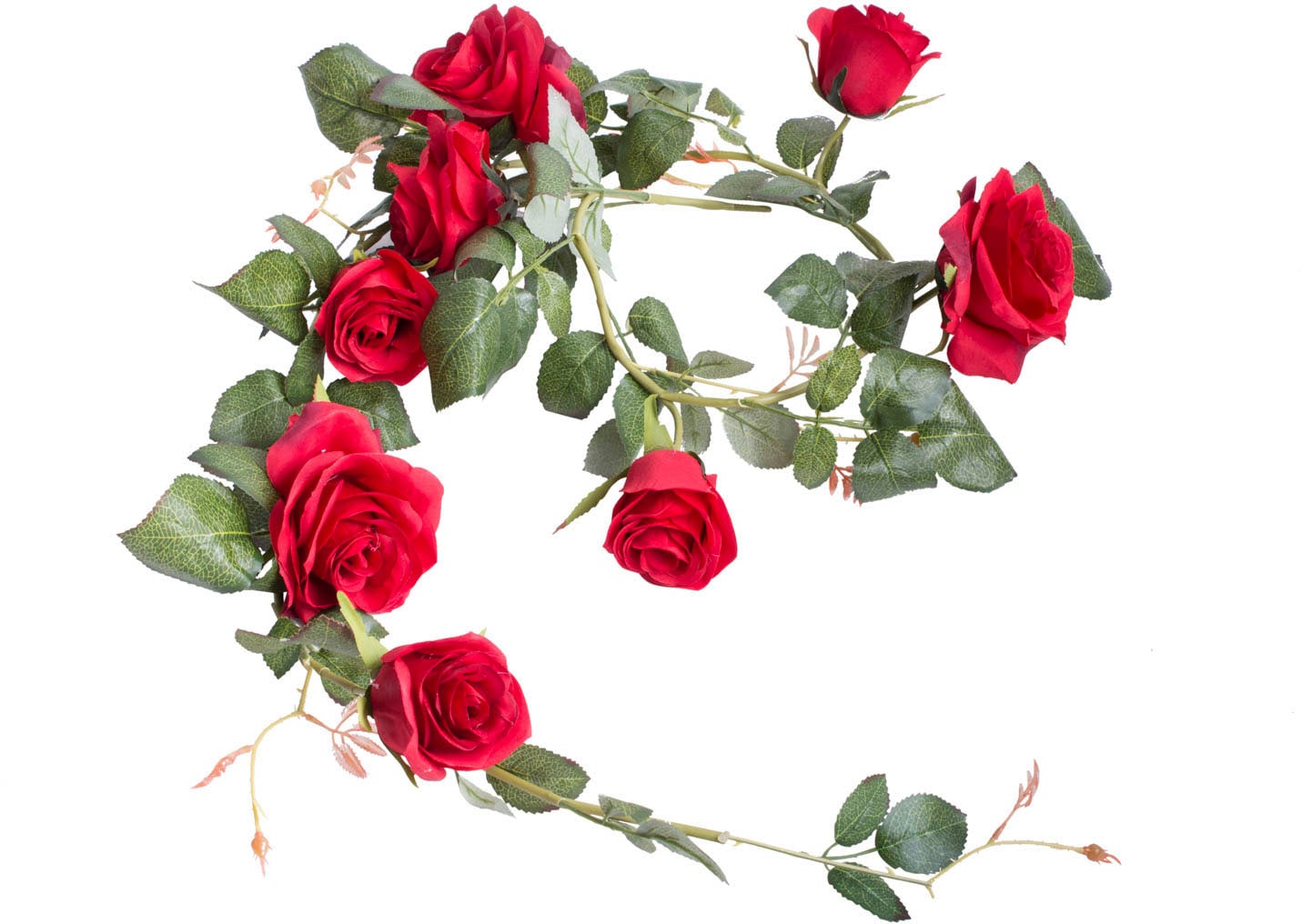 mucplants künstliche Edel-Rosengirlande Dijon mit 8 Rosen Rot Kunstpflanze Deko