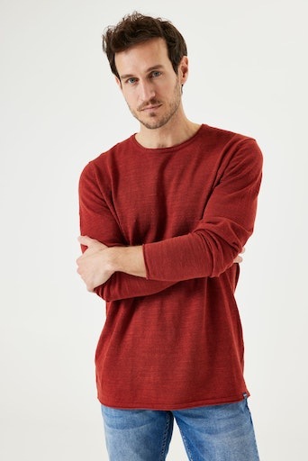 Garcia Herren Rundhalspullover in melierter Optik in rot, Größe L