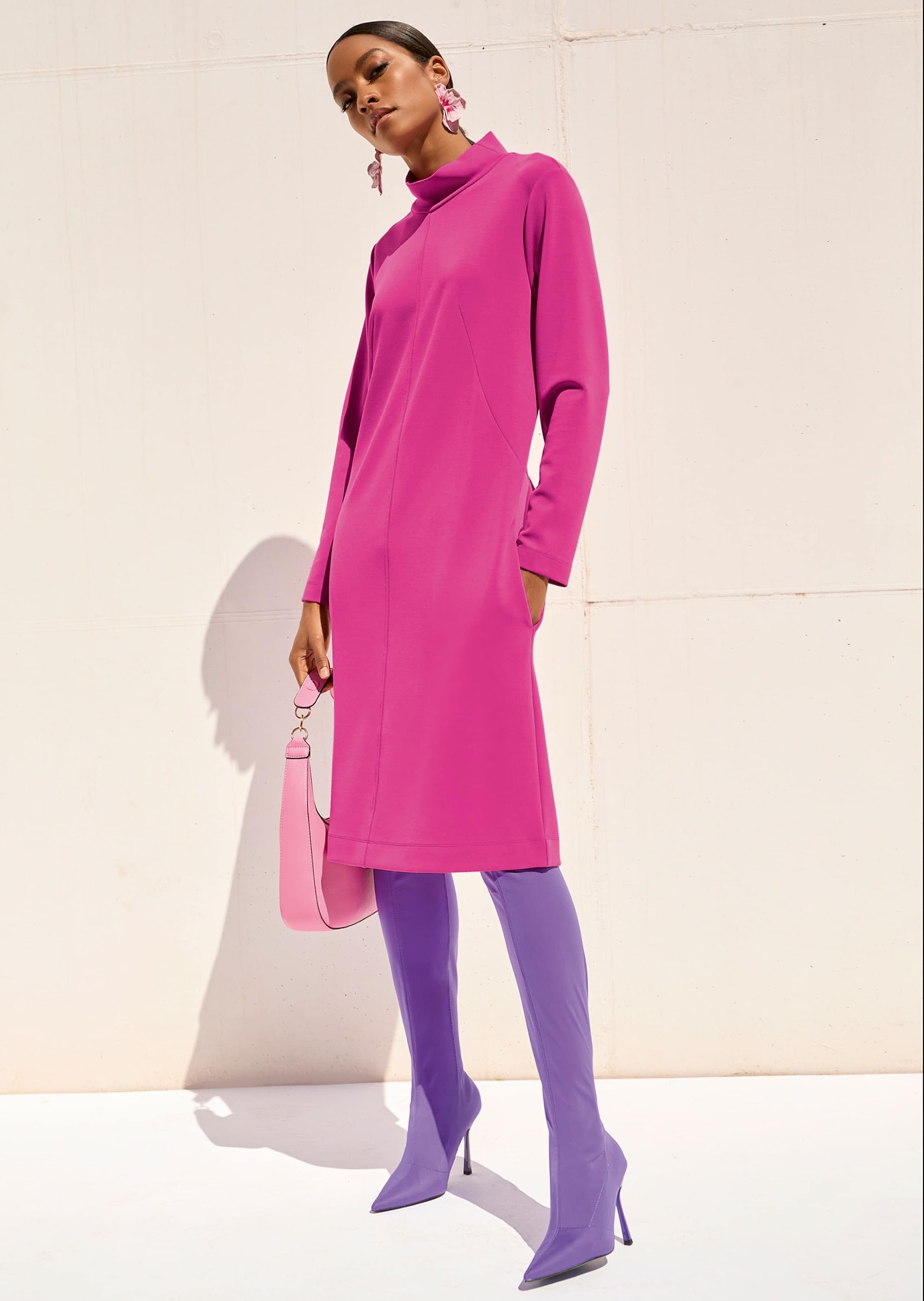 MADELEINE Sommerkleid »Jerseykleid Jersey-Kleid mit Stehkragen, Midilänge«