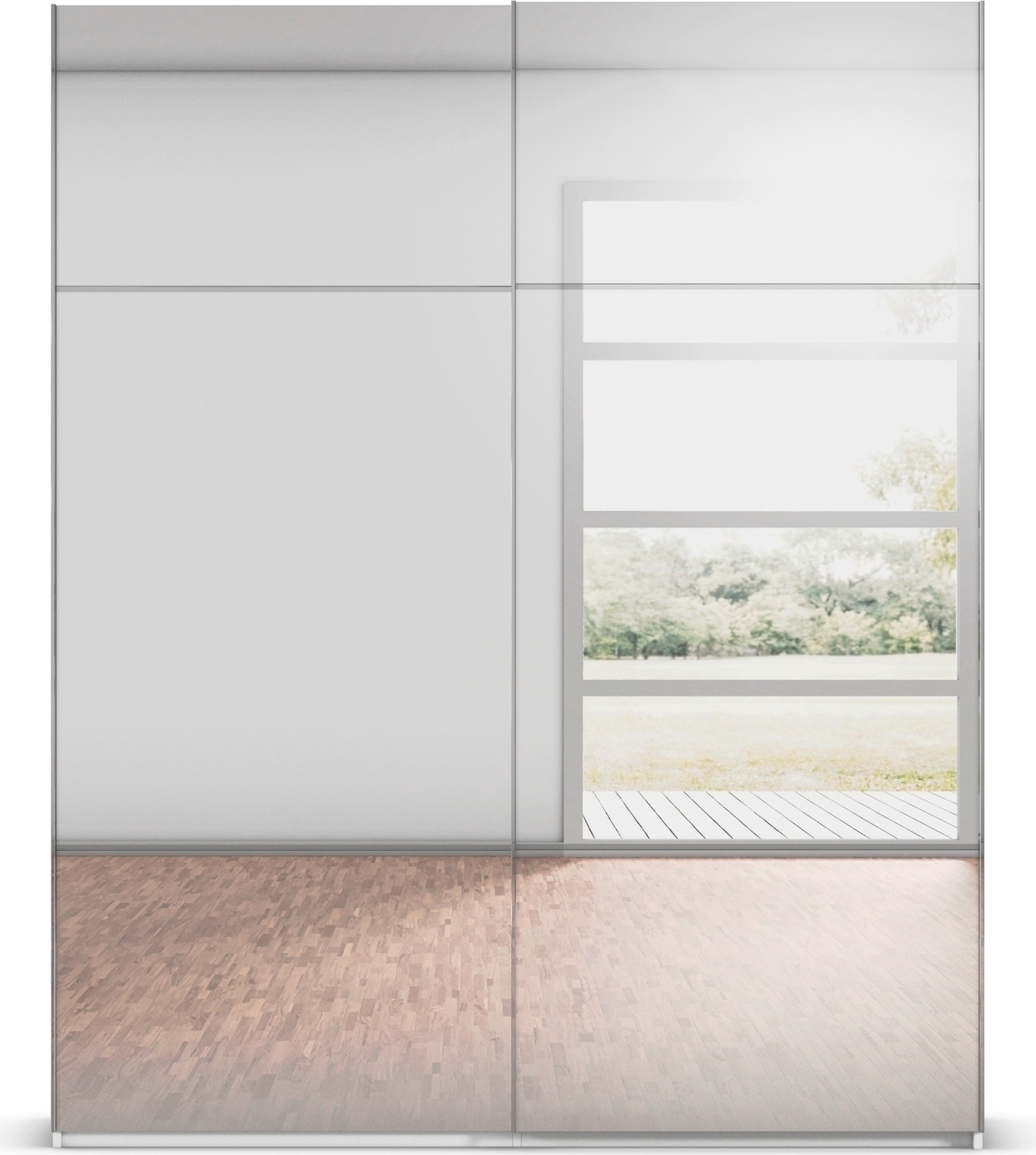 rauch Schwebetürenschrank »Kleiderschrank Schrank Garderobe Schlafzimmerschrank SCALE-TRIO« edle dreigeteilte Front mit 2 Zierleisten Spiegelfront MADE IN GERMANY