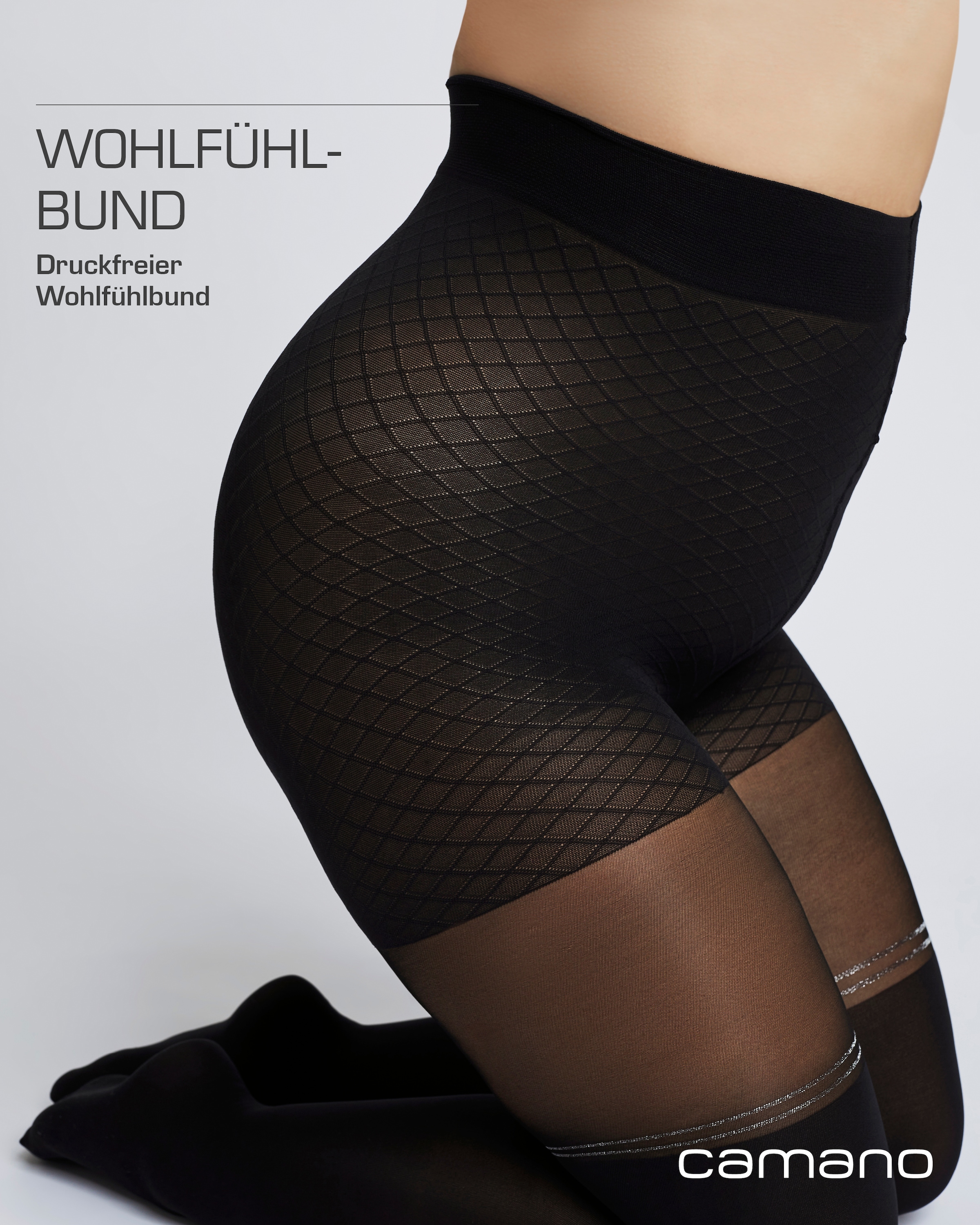 Camano Overknee-Strumpfhose »fine curvy« 70 DEN DEN 70/30, Glitzerstreifen, Curvy-Tights