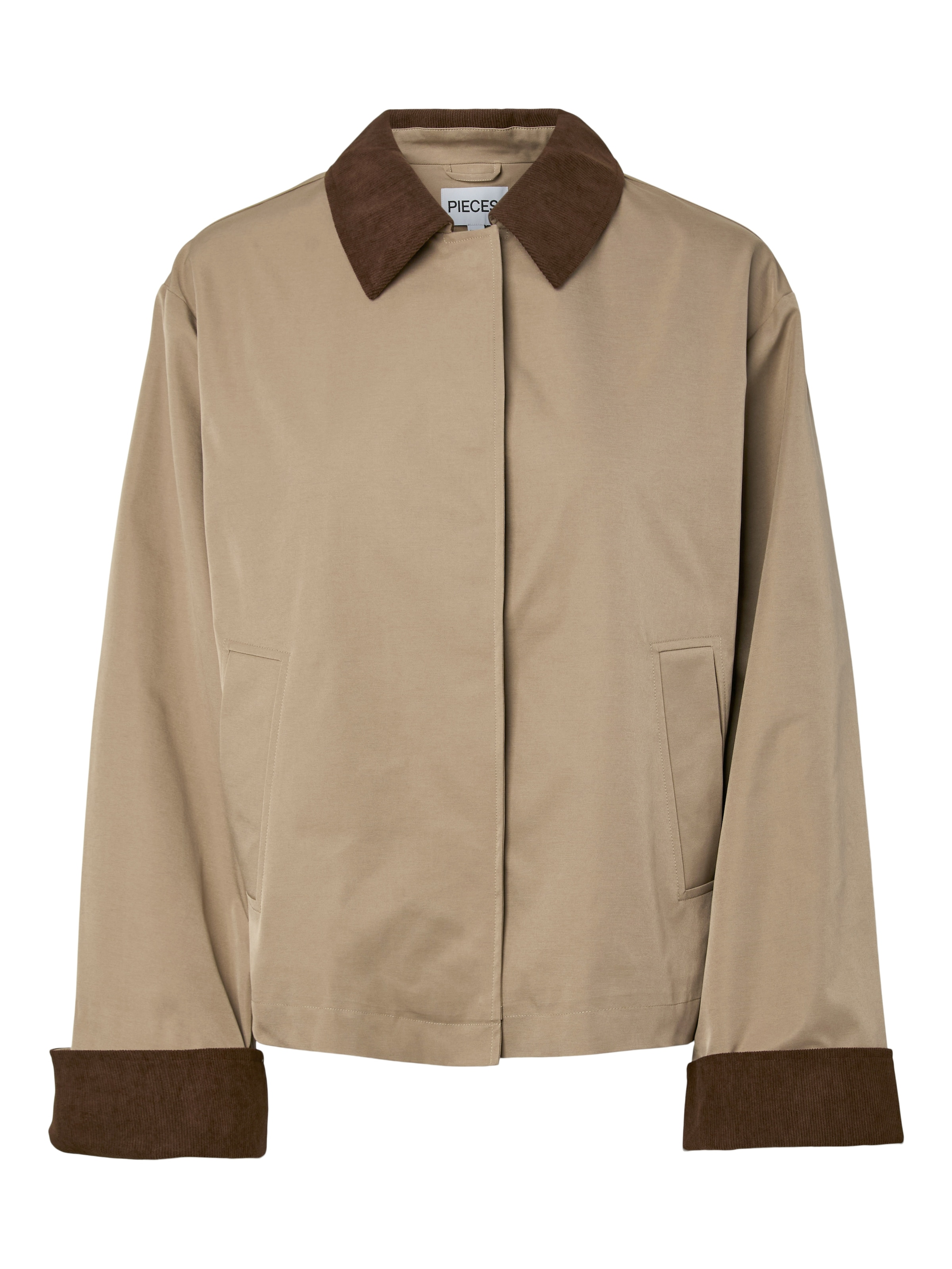 pieces Kurzjacke »PCJORMA SHORT LIGHT JACKET NOOS BC« mit farblich abgesetztem Kragen und Bündchen