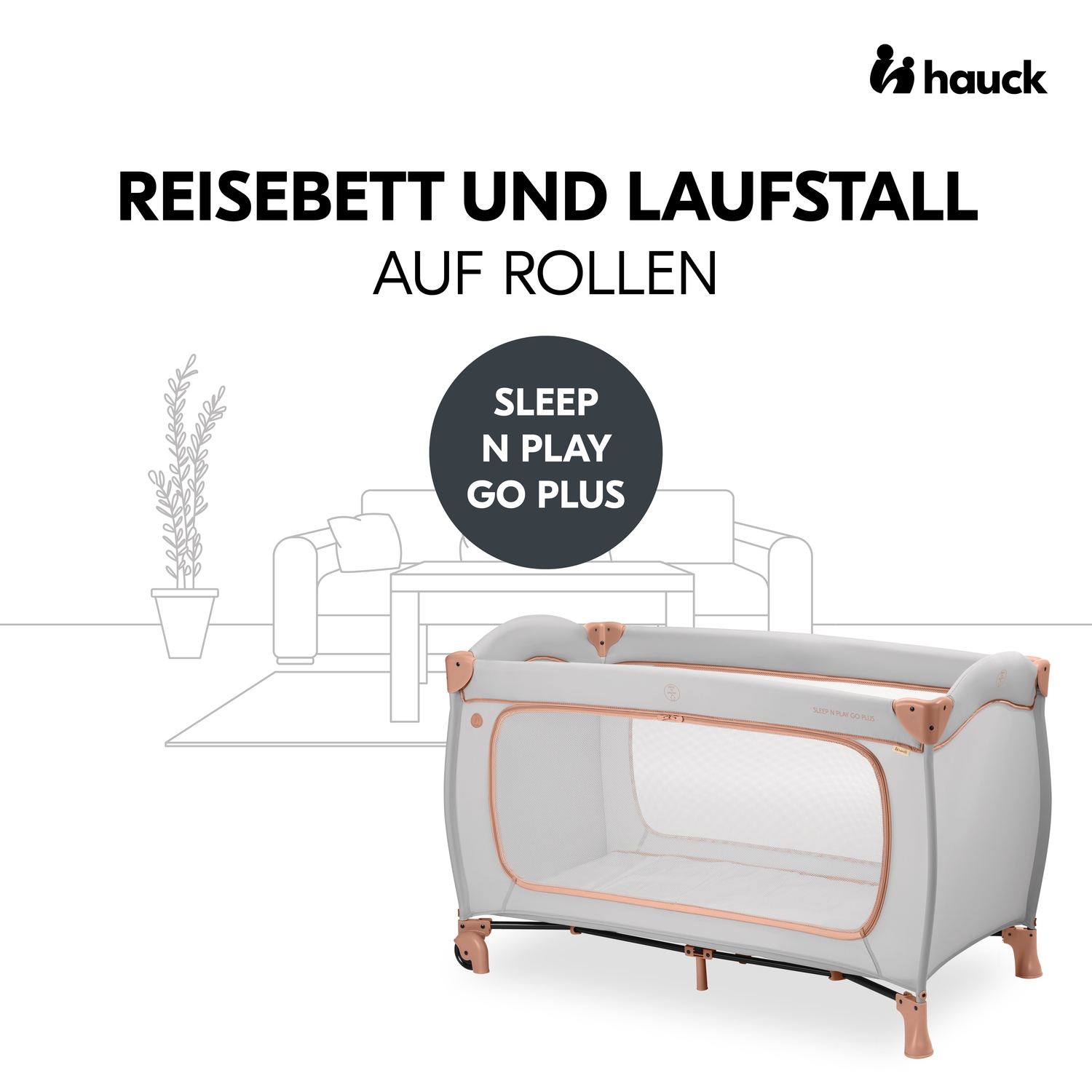 Hauck Baby-Reisebett »Sleep N Play Go Plus, Dusty Cork«, mit integrierten Rädern; Vorderausstieg