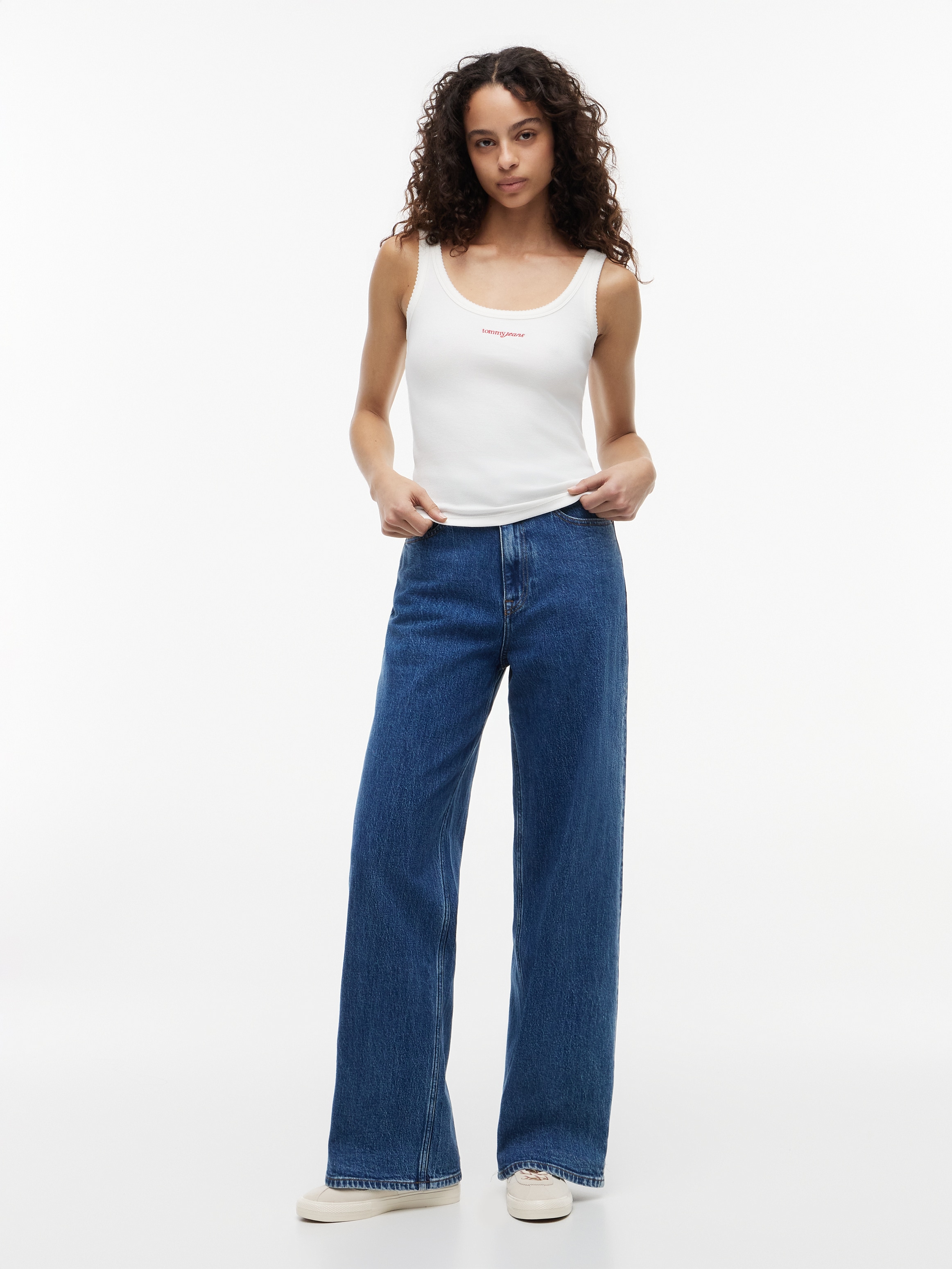 Tommy Jeans Trägertop »TJW SLIM SCRIPT RIB TANK« Baumwollmischung, slim fit, in gerippter Struktur, Logoschriftzug