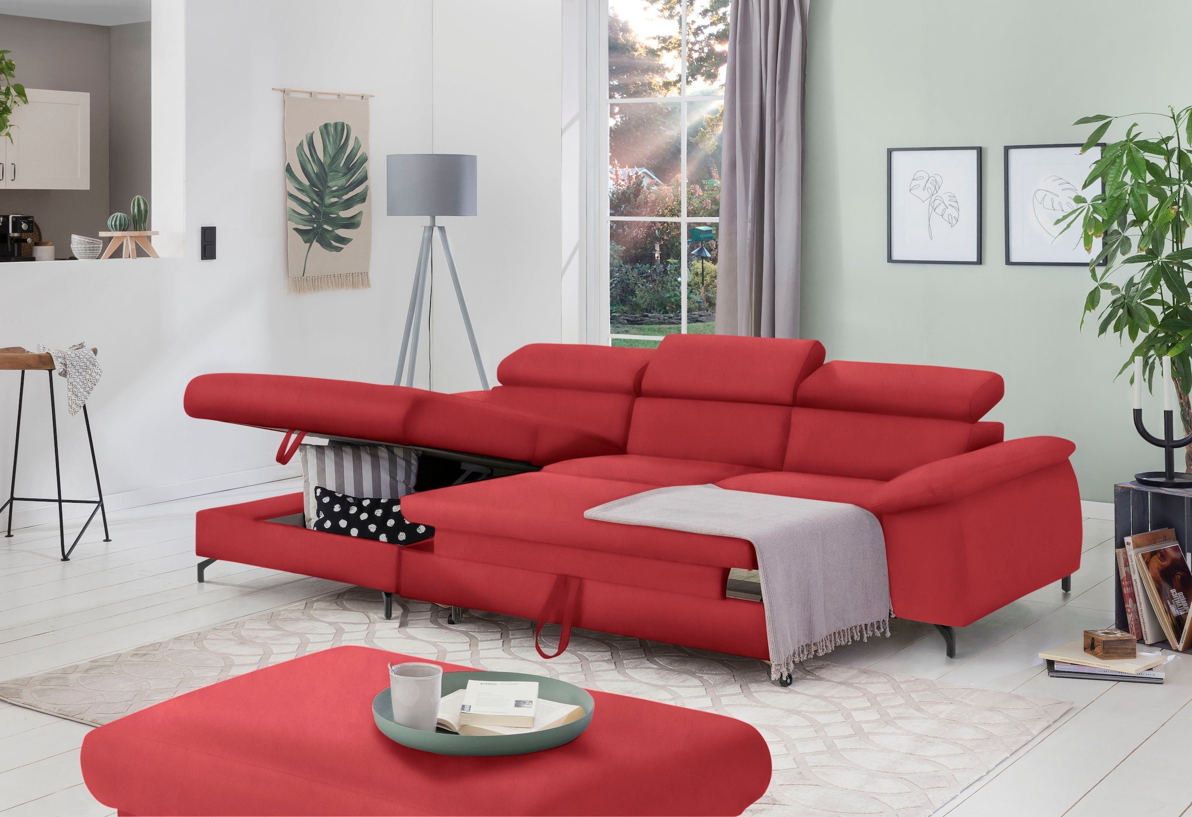 COTTA Polstergarnitur »Komaris L-Form«, (Set), Set bestehend aus: Ecksofa mit Kopfteilverstellung & Hocker
