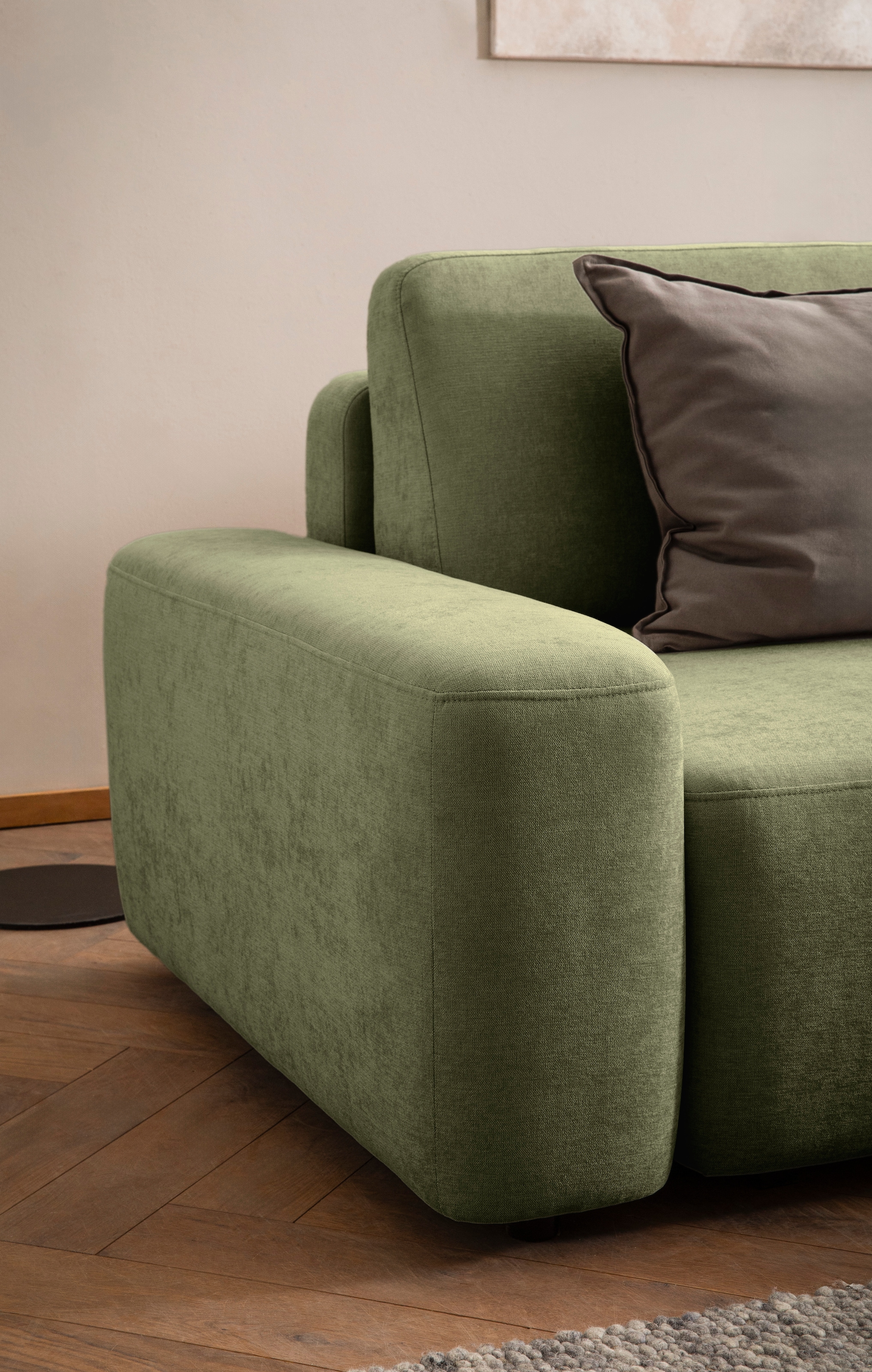 INOSIGN 3-Sitzer »TORGE (257cm), Sofa,Schlafsofa in Cord, Samtvelours, Struktur fein«, rundes Design, Schlaffunktion u. Bettkasten, Liegefläche: 135/200 cm