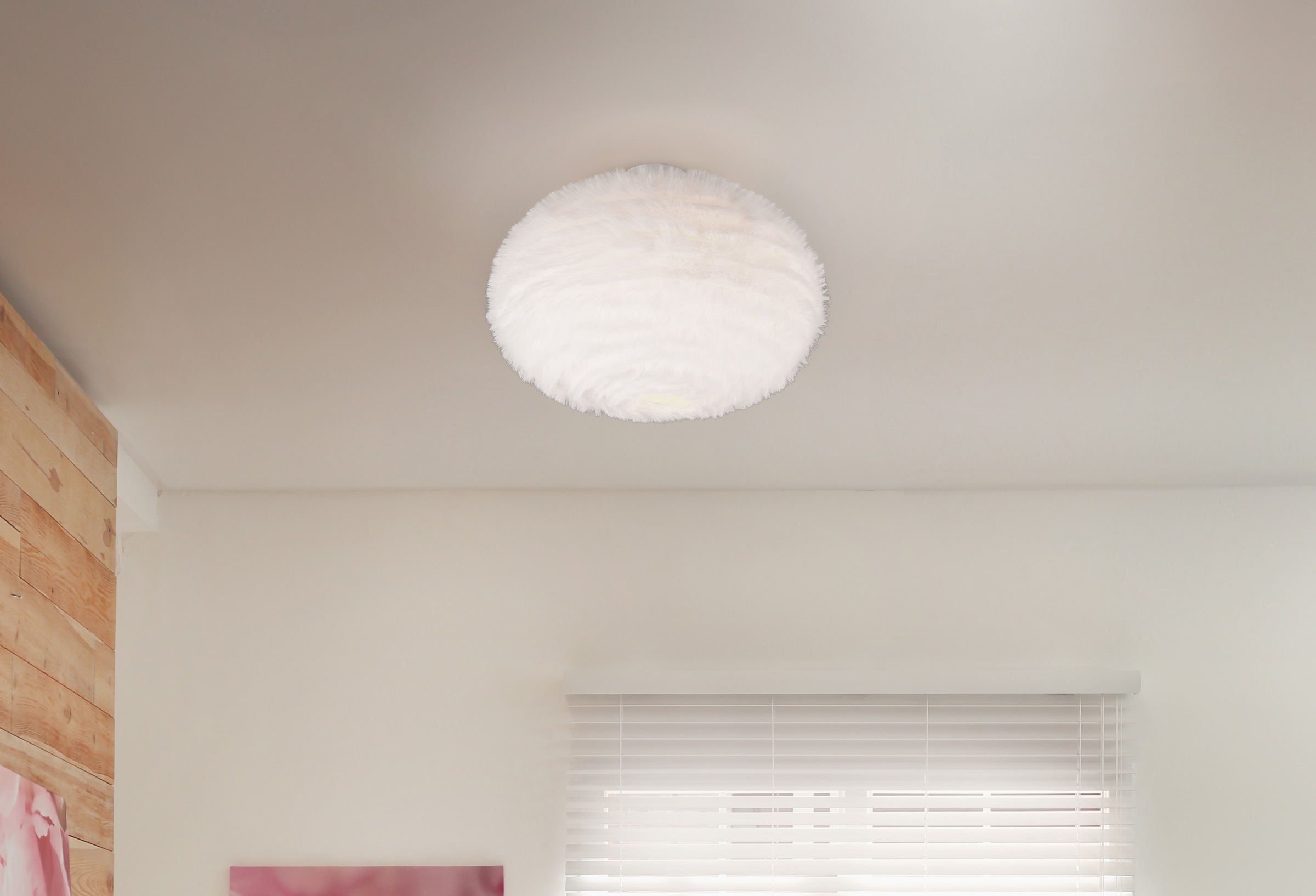 REALITY Leuchten Deckenleuchte »FURRY, E27 Deckenlampe mit Plüsch Lampenschirm Höhe 38 cm Ø 50 cm« E27 1 Stk. warmweiß - kaltweiß exkl 2xE27 max 10W, Plüsch Deckenlampe weiß Schlafzimmer Wohnzimmer