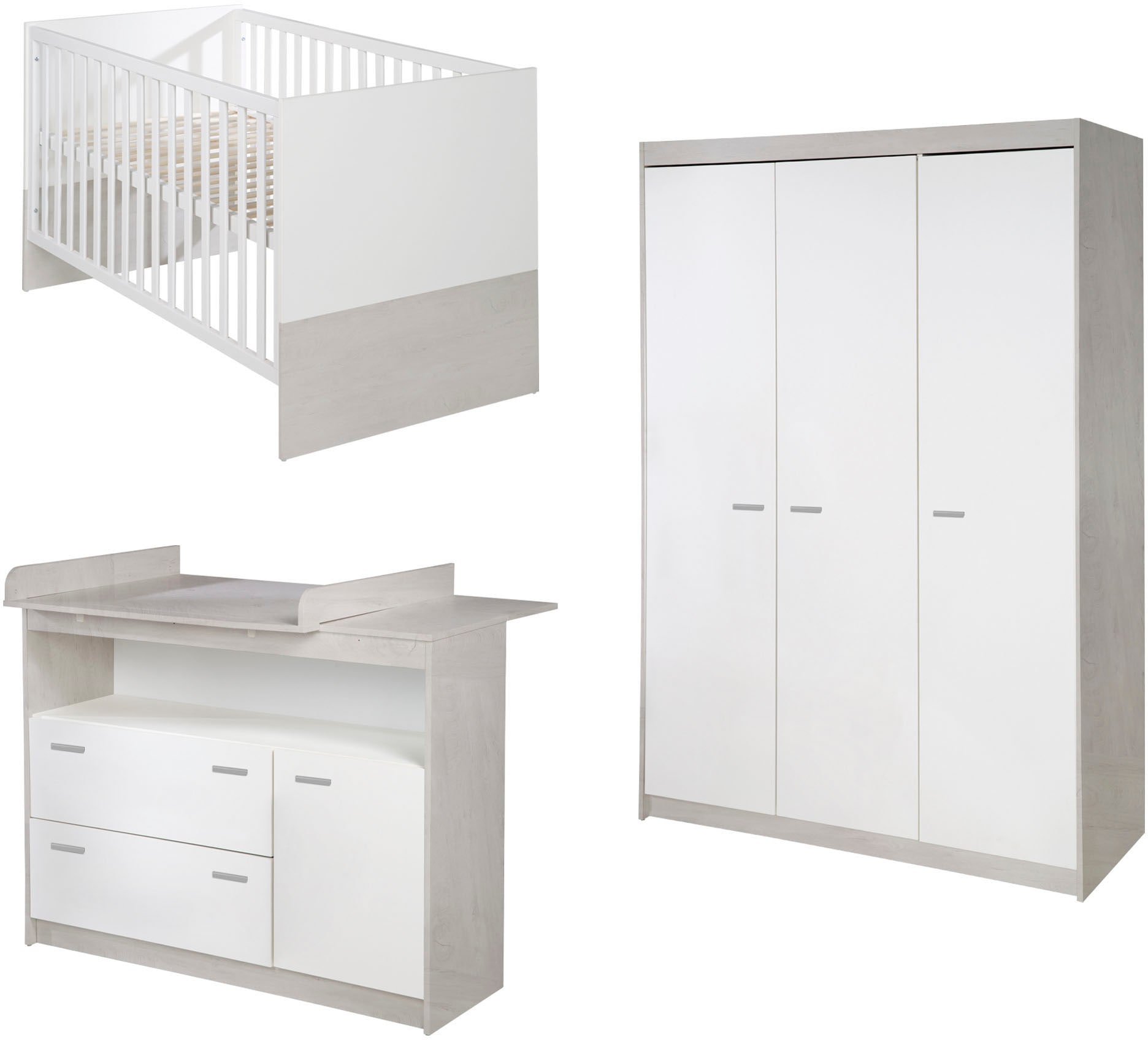 Babyzimmer-Komplettset »Julia«, (Set, 3 tlg., Kinderbett, Schrank, Wickelkommode), mit...