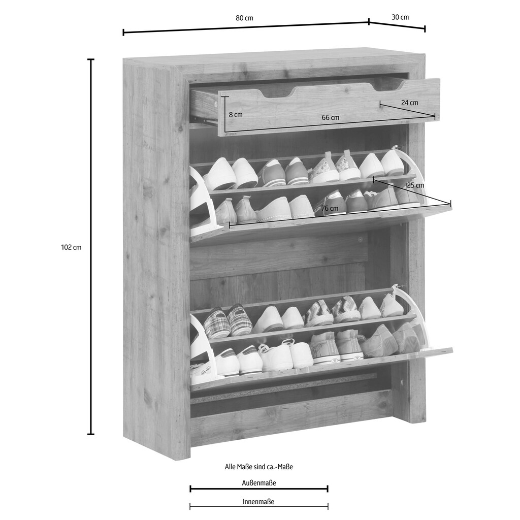 Home affaire Schuhkommode »Brisbane«, mit 2 Schuhklappen, 1 Schublade und einen sehr schöne Schrägrahmen in Gärung