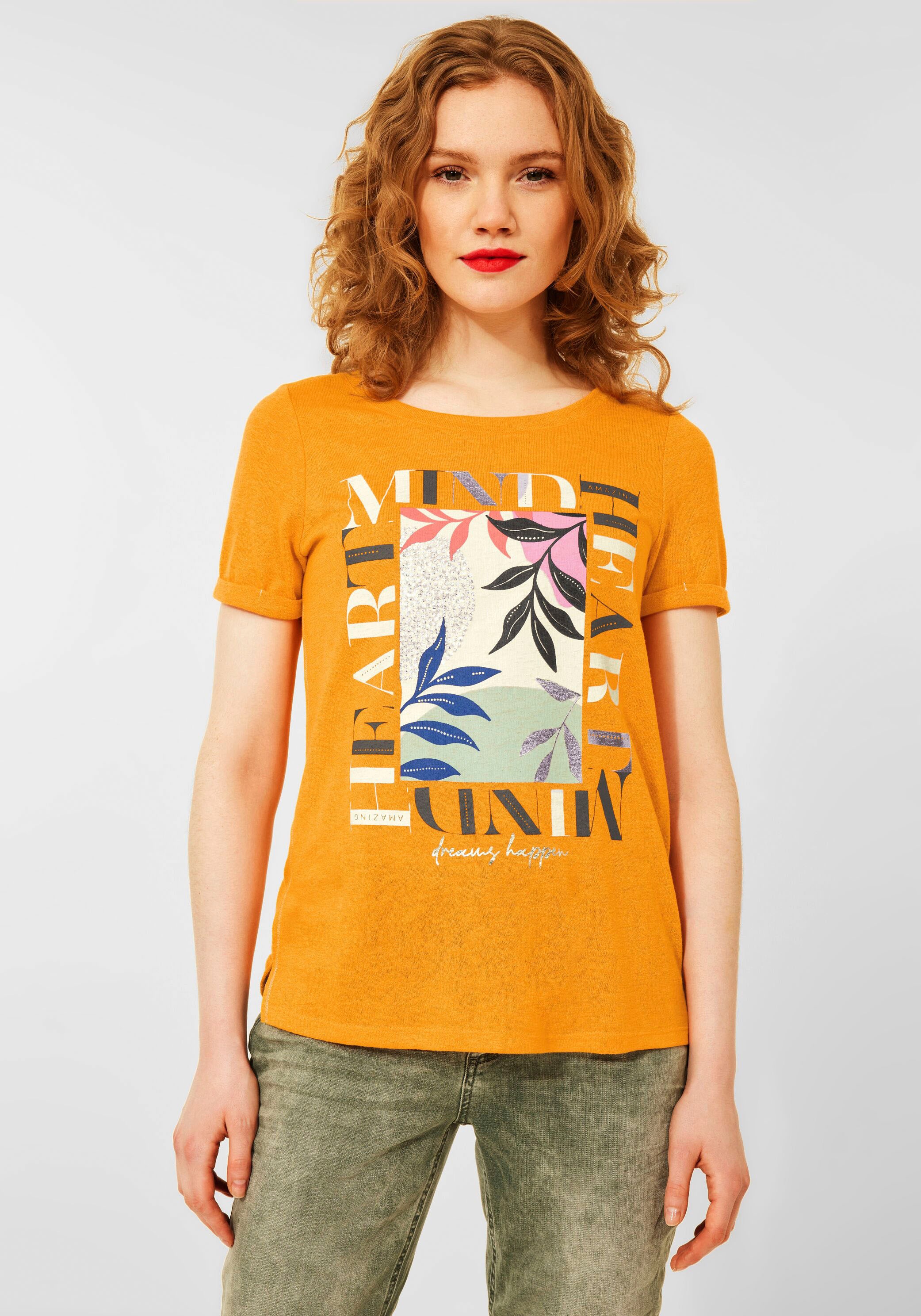 STREET ONE Kurzarmshirt, in Leinenoptik