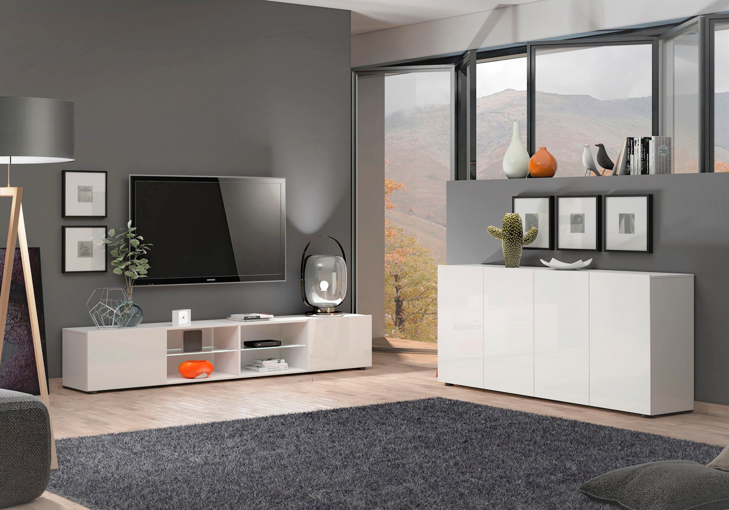 Home affaire Sideboard »MISTER- Sideboard, Anrichte, Kommode, Made in Italy, 4 Fächer« Kommode mit 4 Türen, komplett Hochglanz lackiert, Breite 180cm