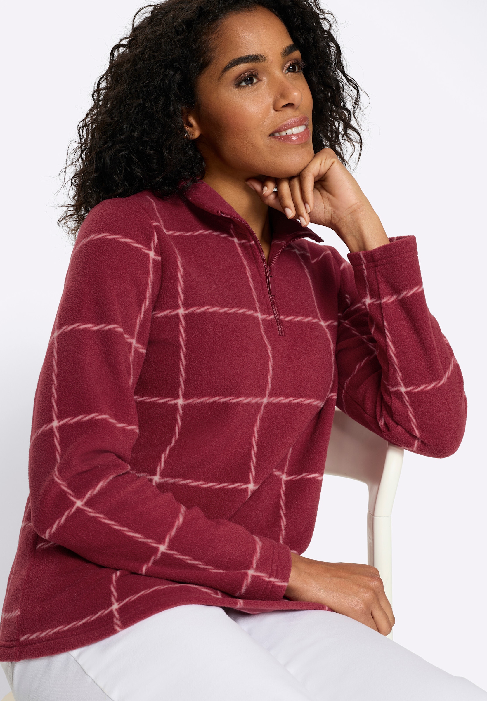 Sieh an! Fleeceshirt »Fleece-Shirt Fleeceshirt mit Karo-Muster«
