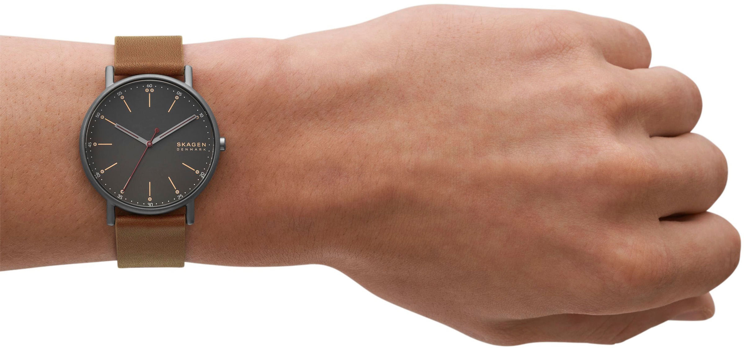 Skagen Quarzuhr »SIGNATUR«, Armbanduhr, Herrenuhr, Damenuhr, analog, Lederarmband