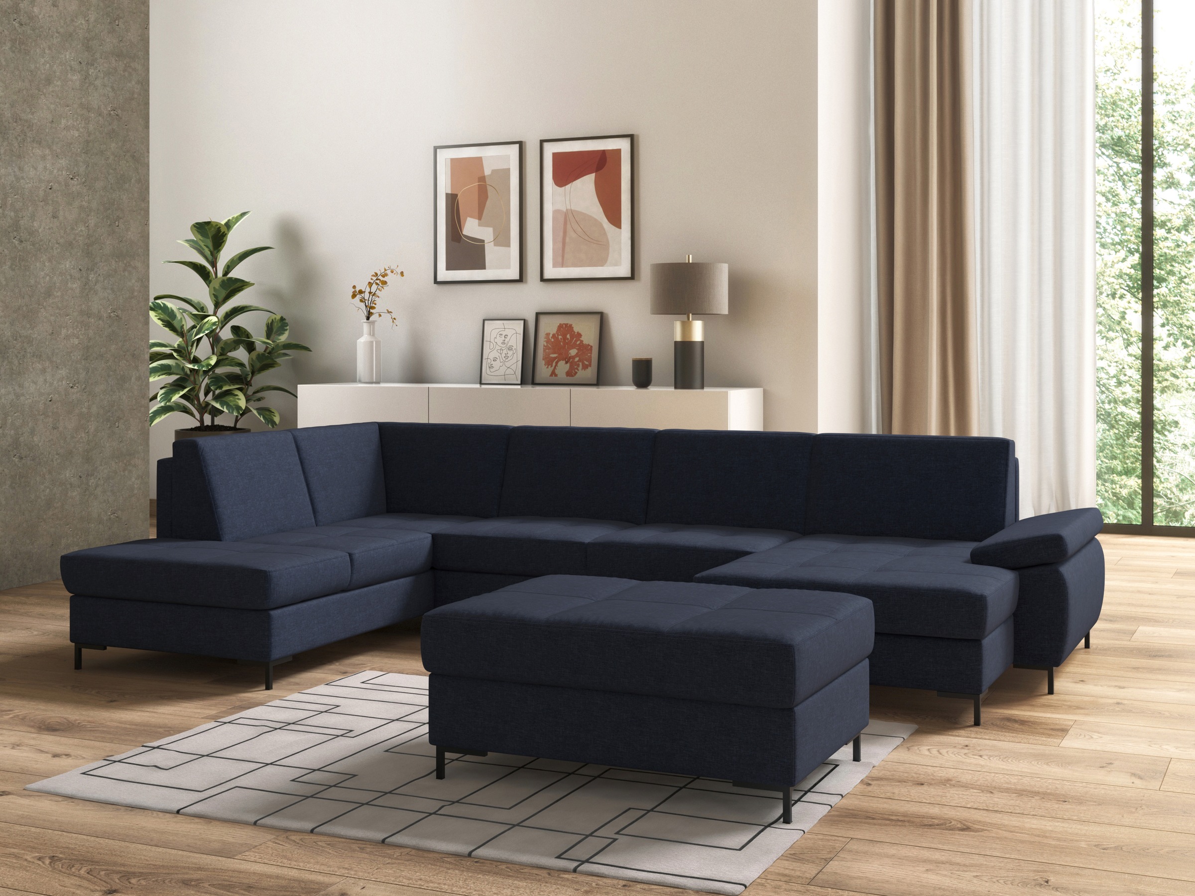 DOMO collection Wohnlandschaft »Capelo, komfortabel, klare Linien zeichnen dieses Design aus, U-Form«, mit Armteilverstellung, wahlweise mit Bettfunktion, Federkern