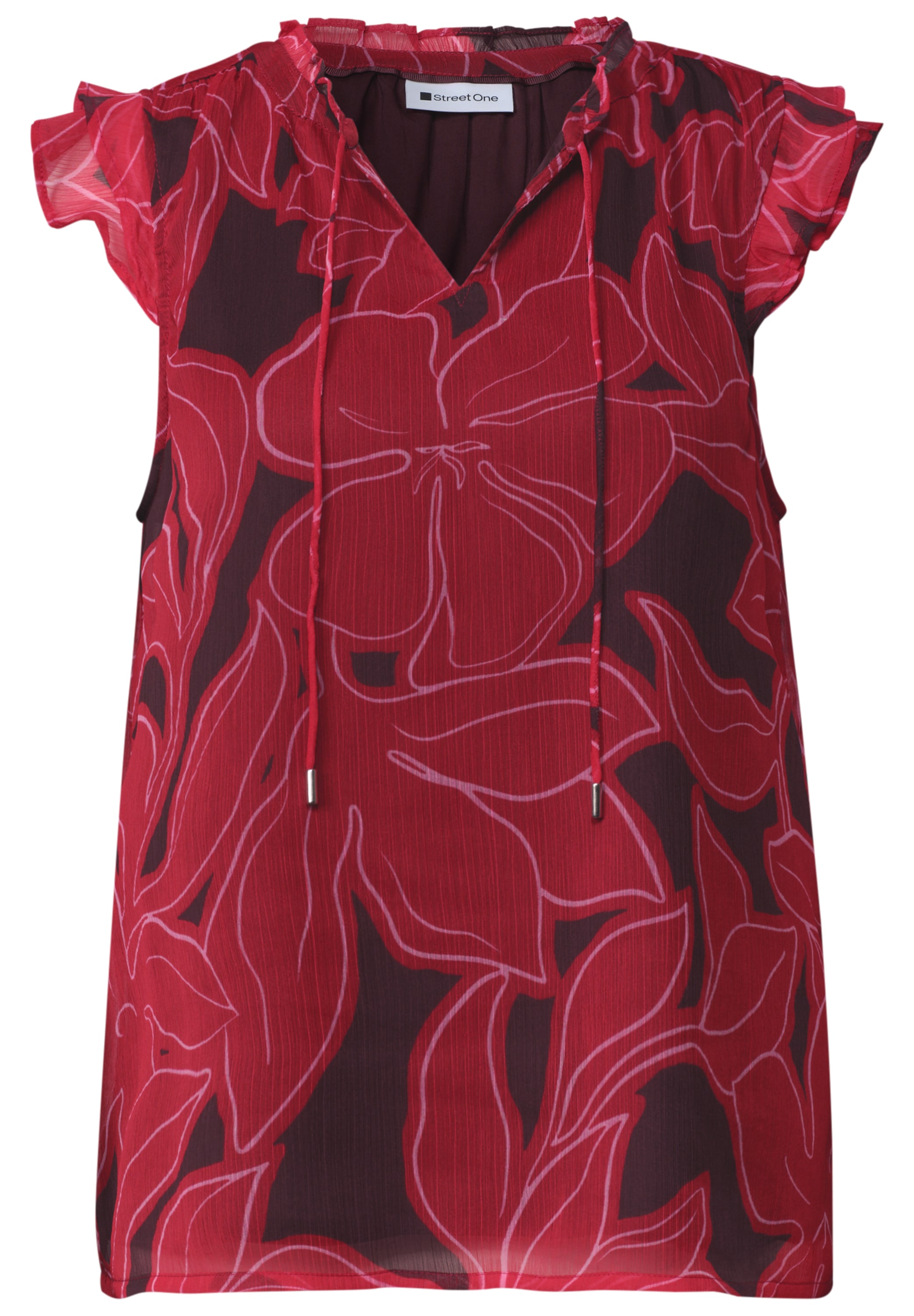 STREET ONE Blusentop weich fallende Chiffon-Qualität, ärmellos mit Rüschen, V-Ausschnitt