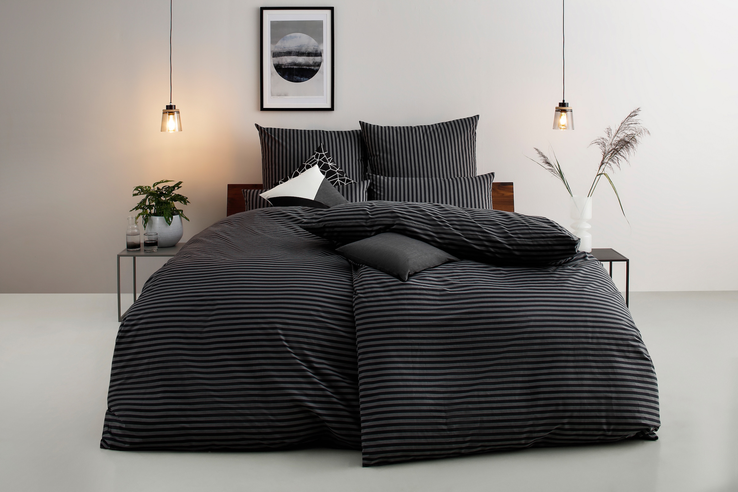Bruno Banani Bettwäsche »Jassen in Gr. 135x200 oder 155x220 cm«, (2 tlg.), moderne Bettwäsche aus Baumwolle, Bettwäsche mit Streifen-Design