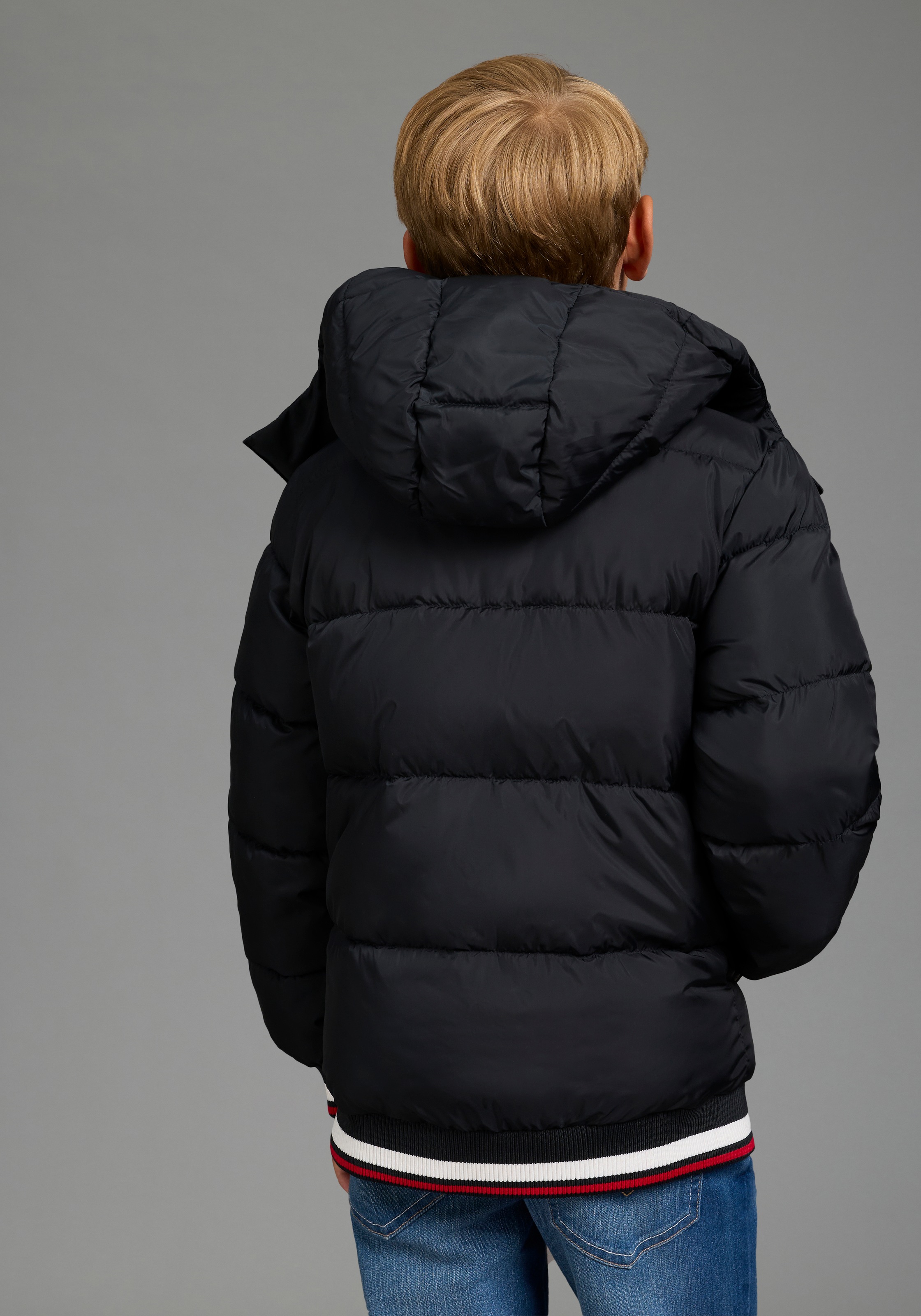 H.I.S Outdoorjacke »H.I.S Winterjacke mit Ringelbündchen« mit Kapuze Warme Jacke mit Ringelbündchen und Fleecefutter, abnehmbarer Kapuze