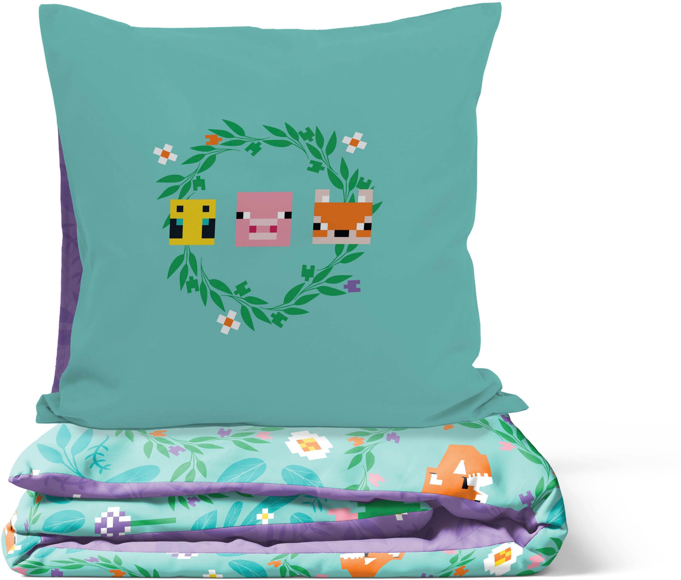 Minecraft Kinderbettwäsche »Minecraft Bettbezug-Set  135x200 cm + Kissenbezug 80x80 cm« 2 tlg. 100 % Baumwolle, maschinenwaschbar, wendbar