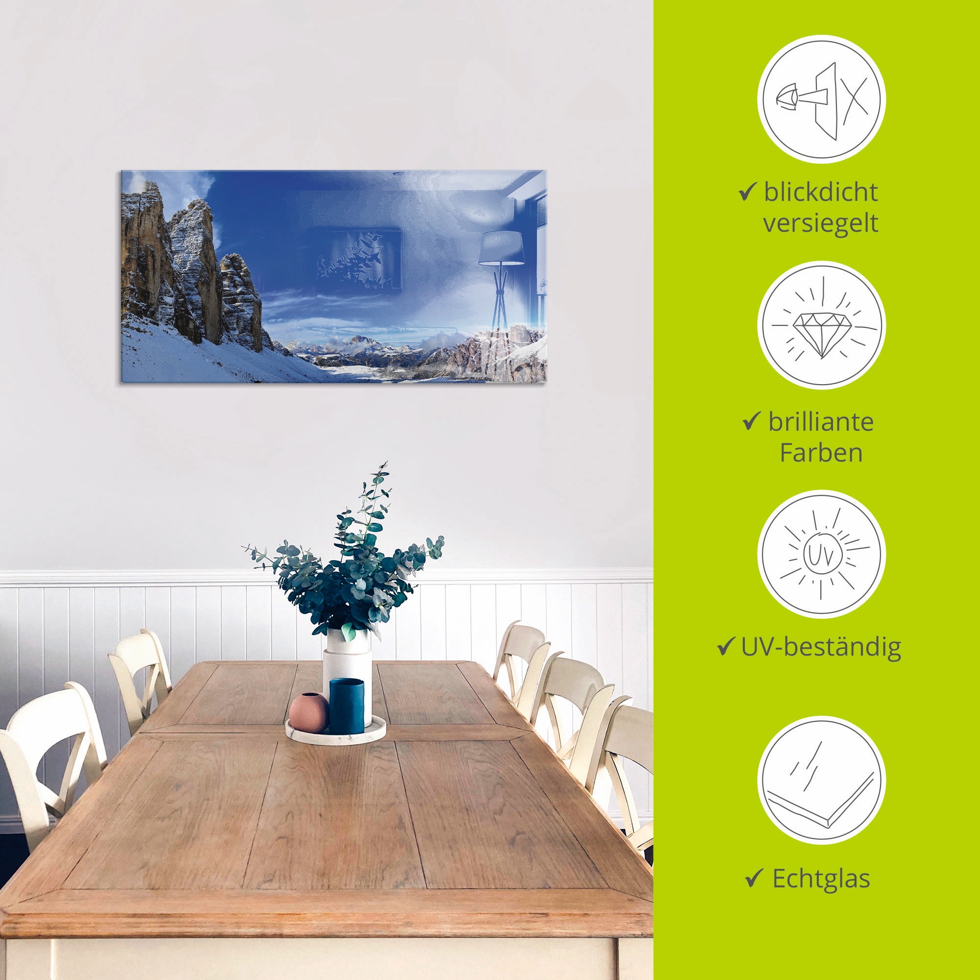 Artland Glasbild »Drei Zinnen Umrundung in den Dolomiten«, Himmel, (1 St.), in verschiedenen Größen