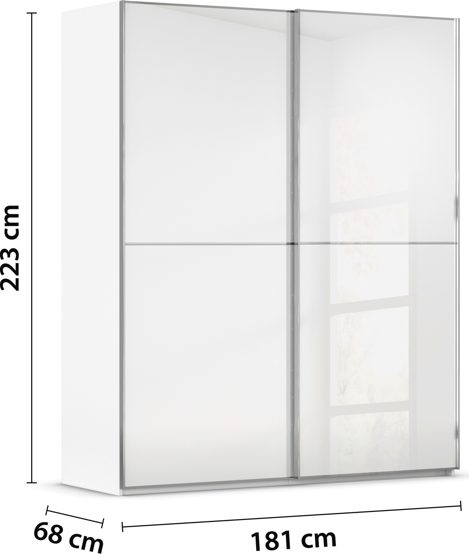 rauch Schwebetürenschrank »Kleiderschrank Schrank Garderobe Schlafzimmerschrank SCALE-DUO« edle zweigeteilte Türen Glas-Front mit 3 Zierleisten MADE IN GERMANY