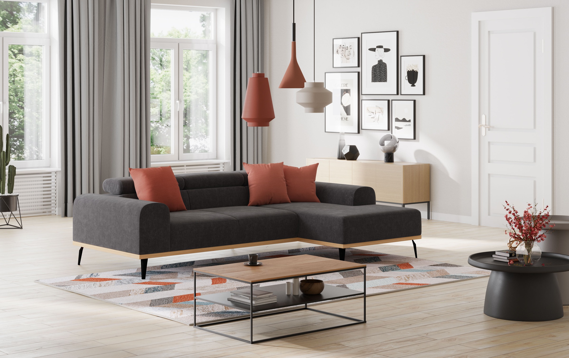 Places of Style Ecksofa »Carlo L-Form«, mit Kopfteilverstellung & Holz-Rahmenoptik, wahlweise Relaxfunktion