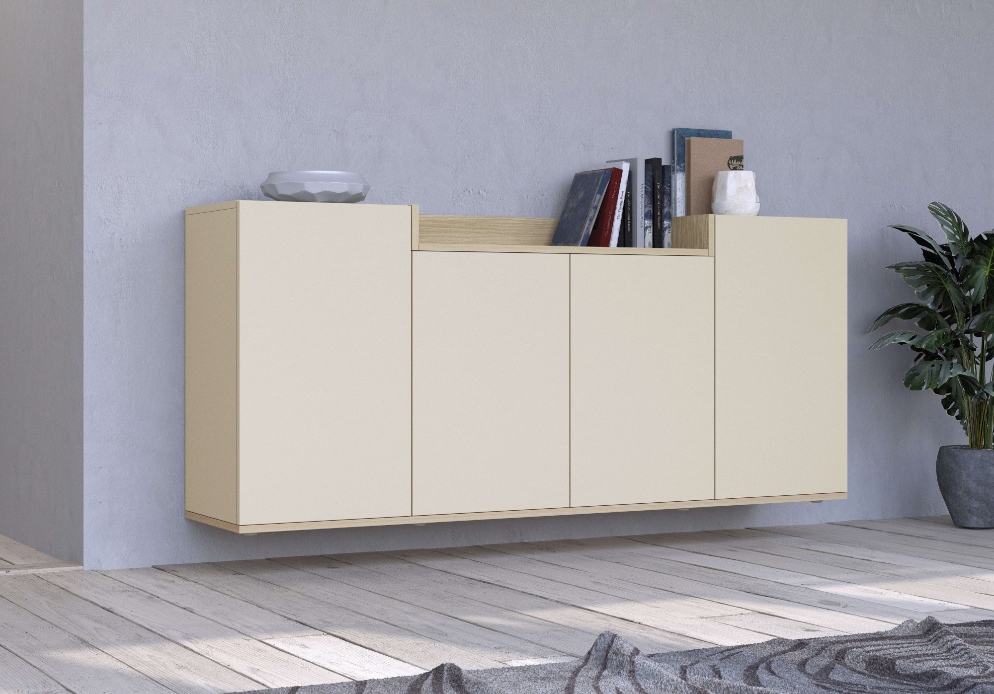 OTTO home Sideboard »BOLSENA, Kommode, Schrank,Lowboard mit 6 Fächer und offenes Ablagefach« 1 Stk. tlg. stehend/hängend montierbar, Made in Italy, B/T/H: 160 × 35 × 71,2 cm
