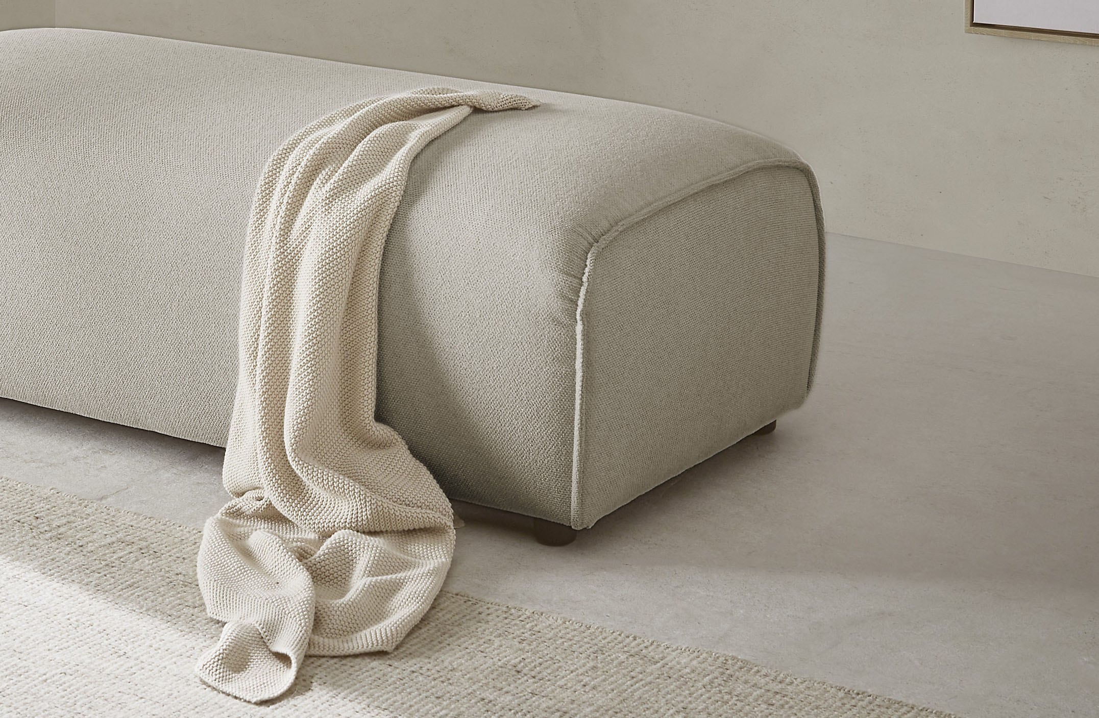 LeGer Home by Lena Gercke Hocker »PIARA, Polsterhocker mit Kedernaht, Cord, Leinenoptik o. Strukturstoff«, zur Serie PIARA, rechteckig, schwarze Füße, bequemer Sitzkomfort