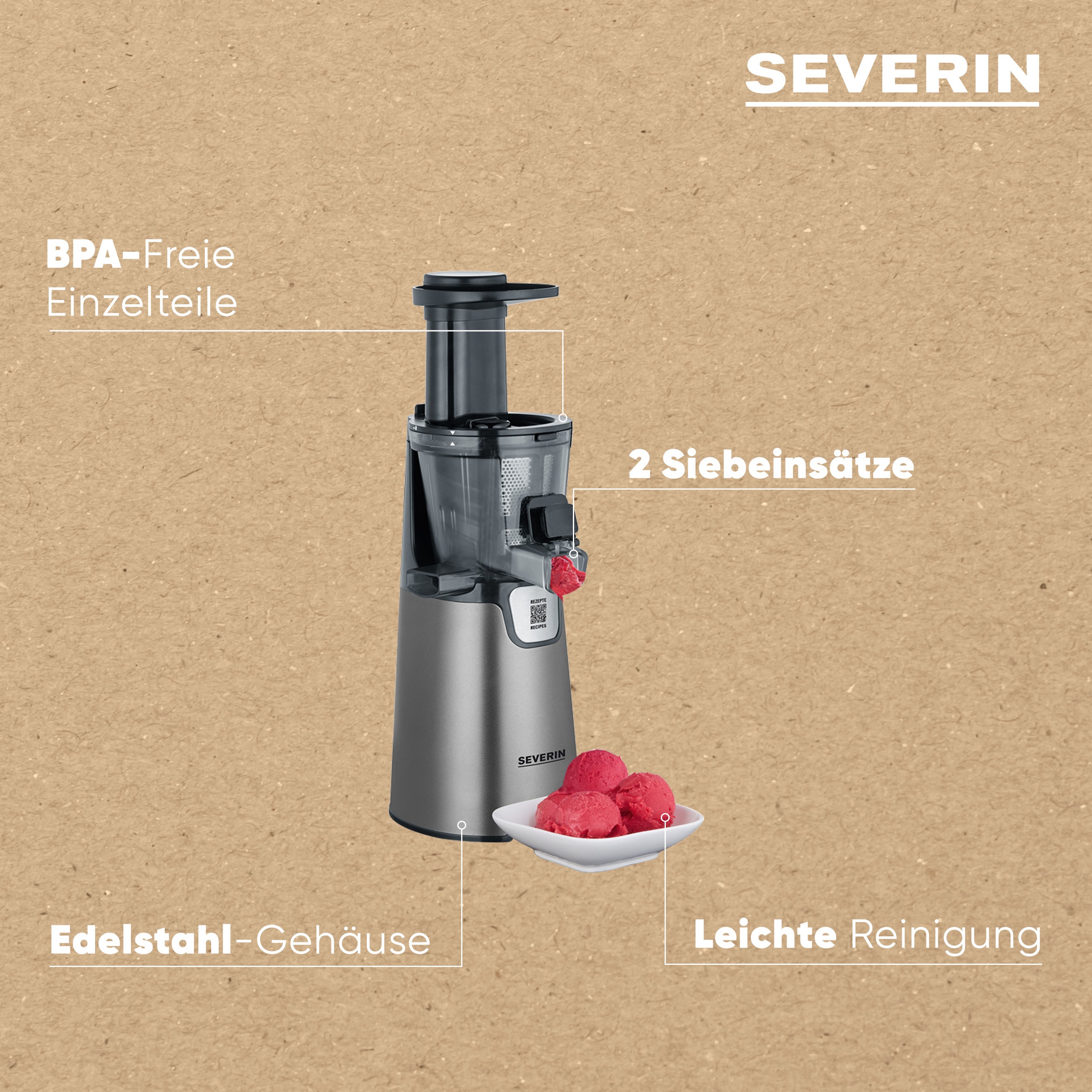 Severin Slow Juicer »ES 3571« 150 W für Säfte, Sorbets, Marmelade uvm., mit Easy-Clean Konzept