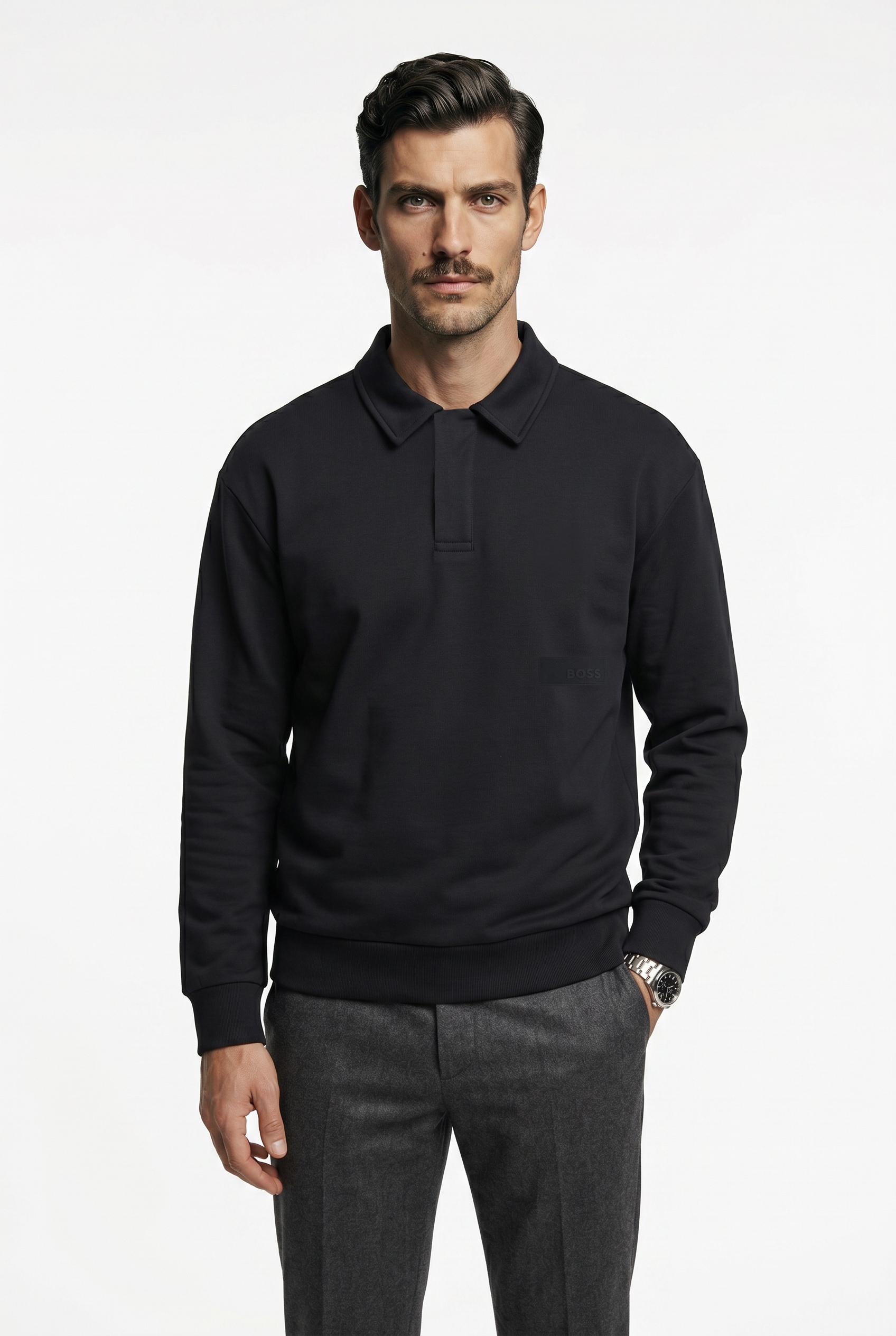 BOSS GREEN Sweatshirt , Polokragen und verdeckte Knopfleiste, Relaxed Fit
