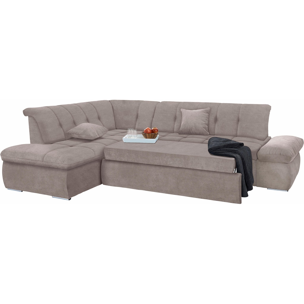 DOMO collection Ecksofa »NMoric incl. Zierkissen B/T/H: 273/216/80 cm«, Ottomanen-Abschluss, wahlweise mit Bettfunktion und Armlehnverstellung