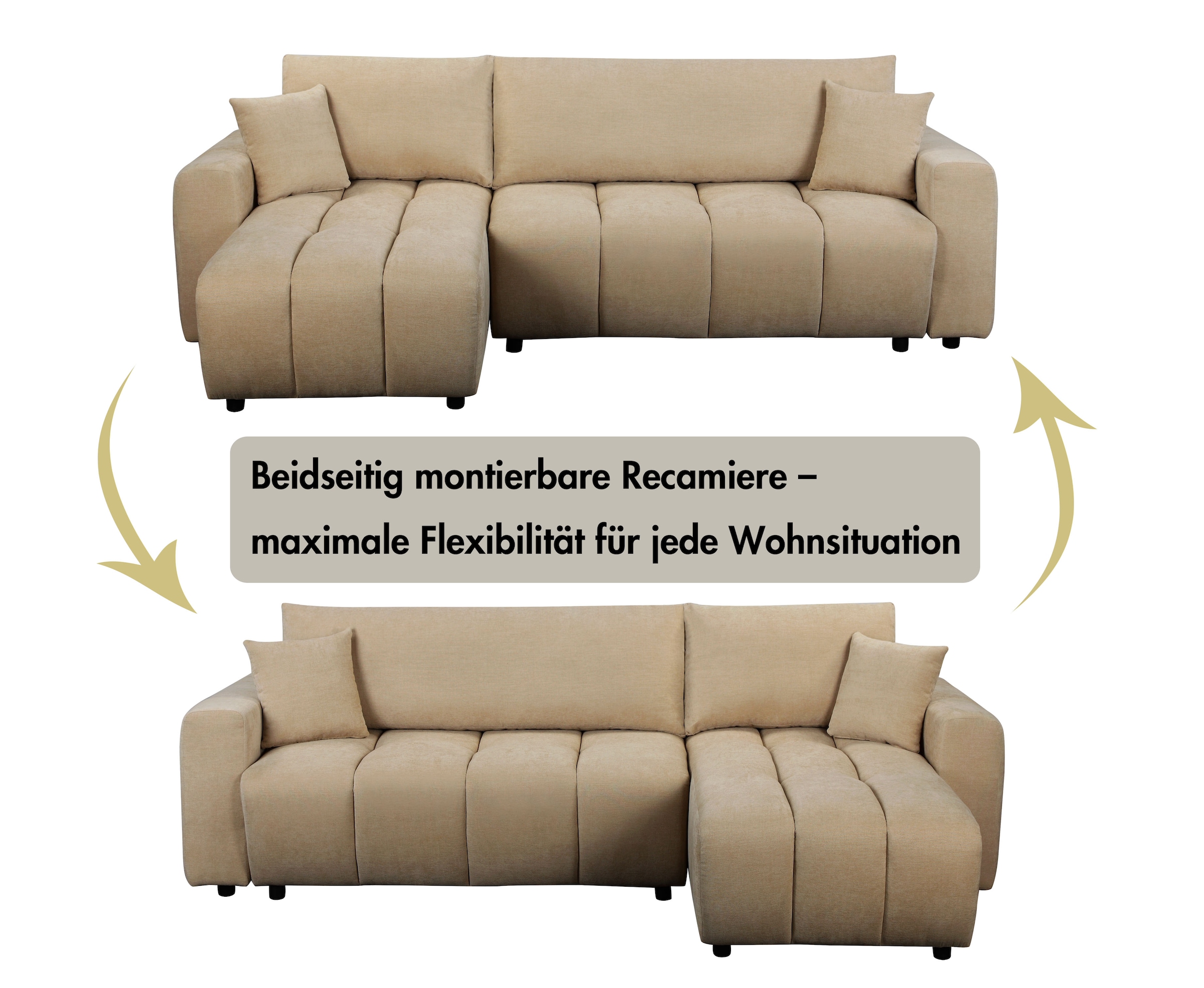 OTTO home Ecksofa »YLVAA L-Form, 241 cm/Schlafsofa (132/200)-OTTO. Verlässliche Qualität« Bettkasten, Tonnentaschen-Federkern, Feinstruktur weich
