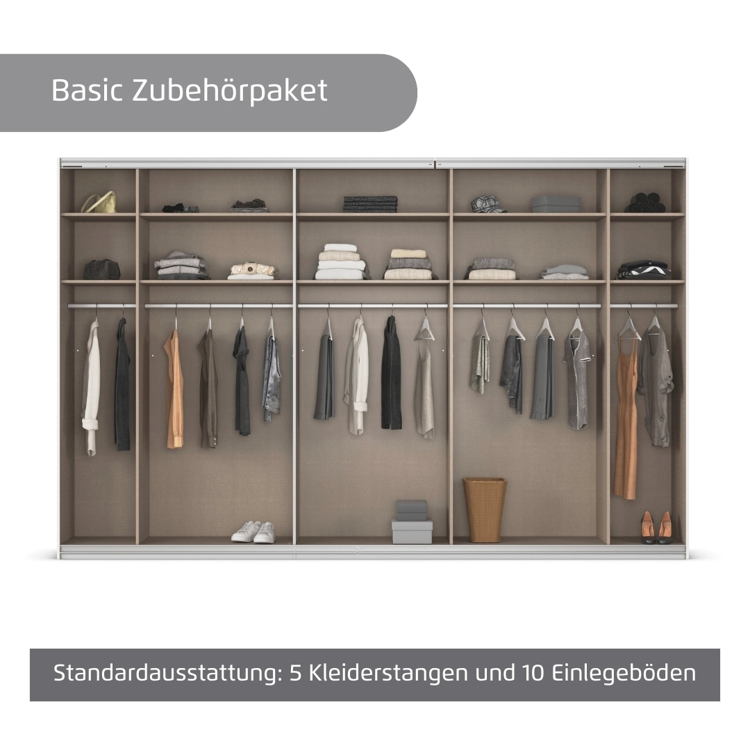 rauch Kleiderschrank »Schwebetürenschrank OTTO´s Choice Garderobe Schrank TOP ANGEBOT Avola«, (in 3 verschiedenen Ausstattungen BASIC/CLASSIC/PREMIUM), mit eleganten Zierleisten in Chrom, Schwarz oder Weiß MADE IN GERMANY