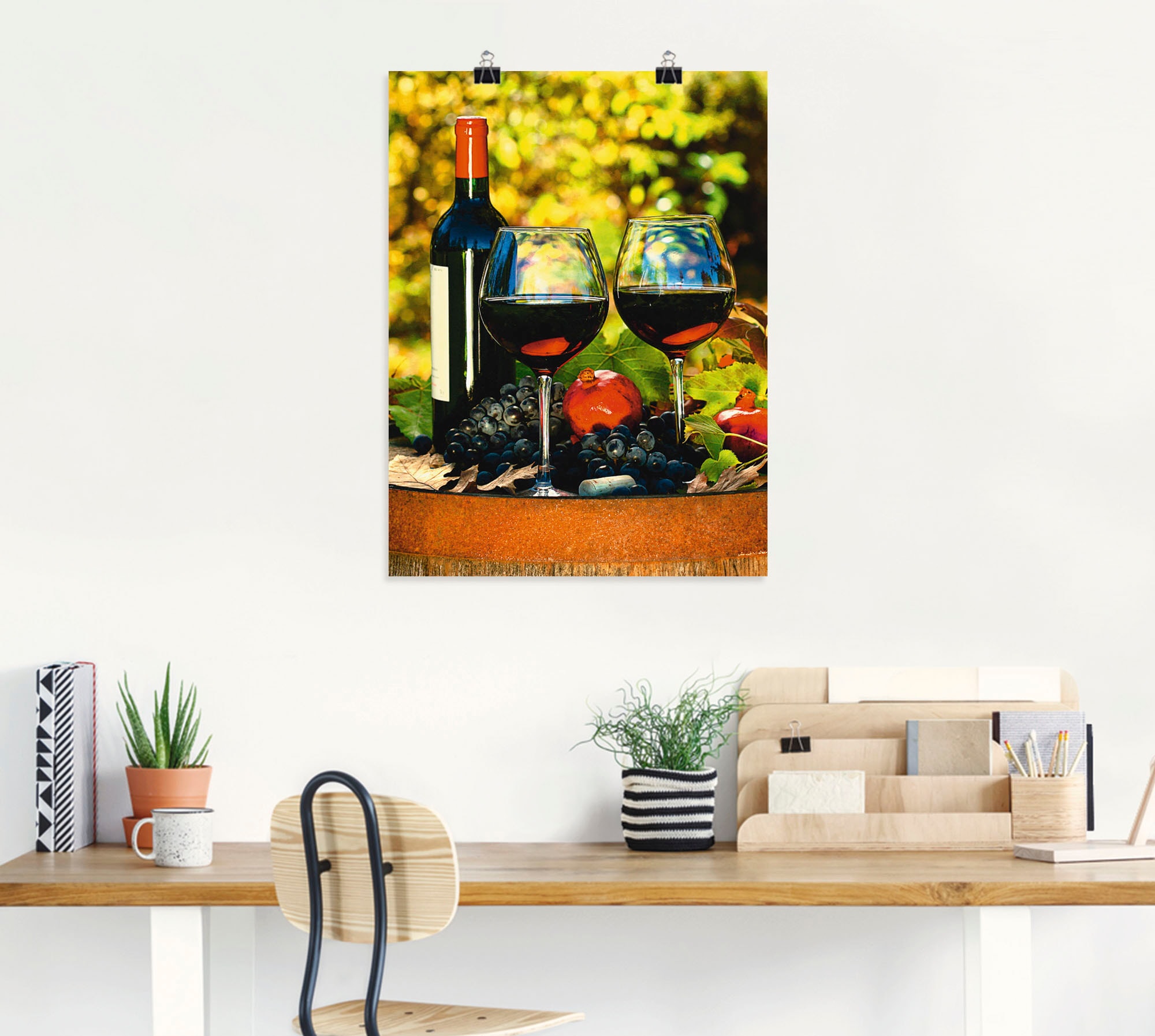 kaufen St.), Fass«, Artland Größen altem Leinwandbild, als in oder Wandbild Rotwein auf Alubild, (1 Getränke, »Gläser bei Poster OTTO versch. Wandaufkleber