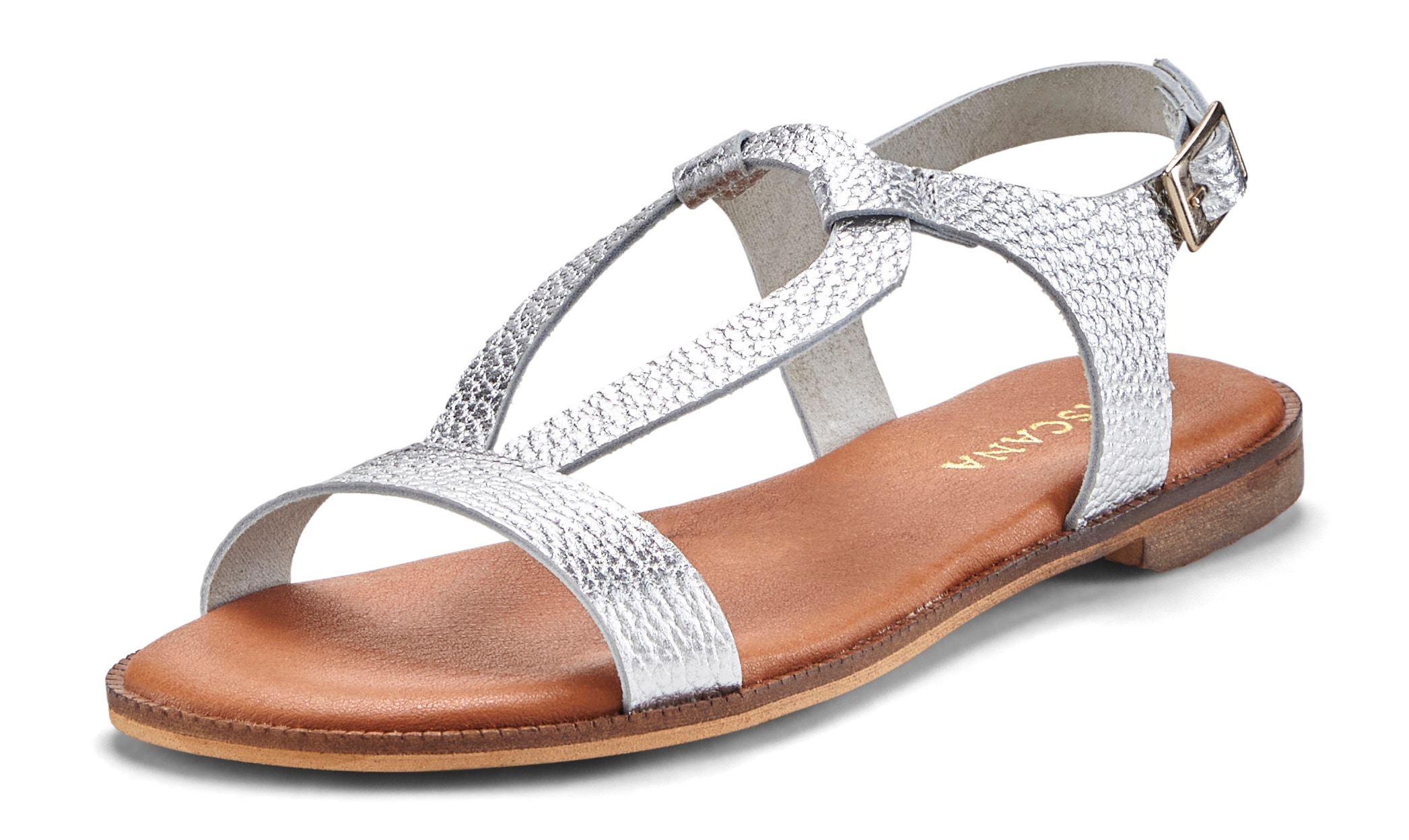 LASCANA Sandale, Sandalette, Sommerschuh aus hochwertigem Leder im Metallic-Look