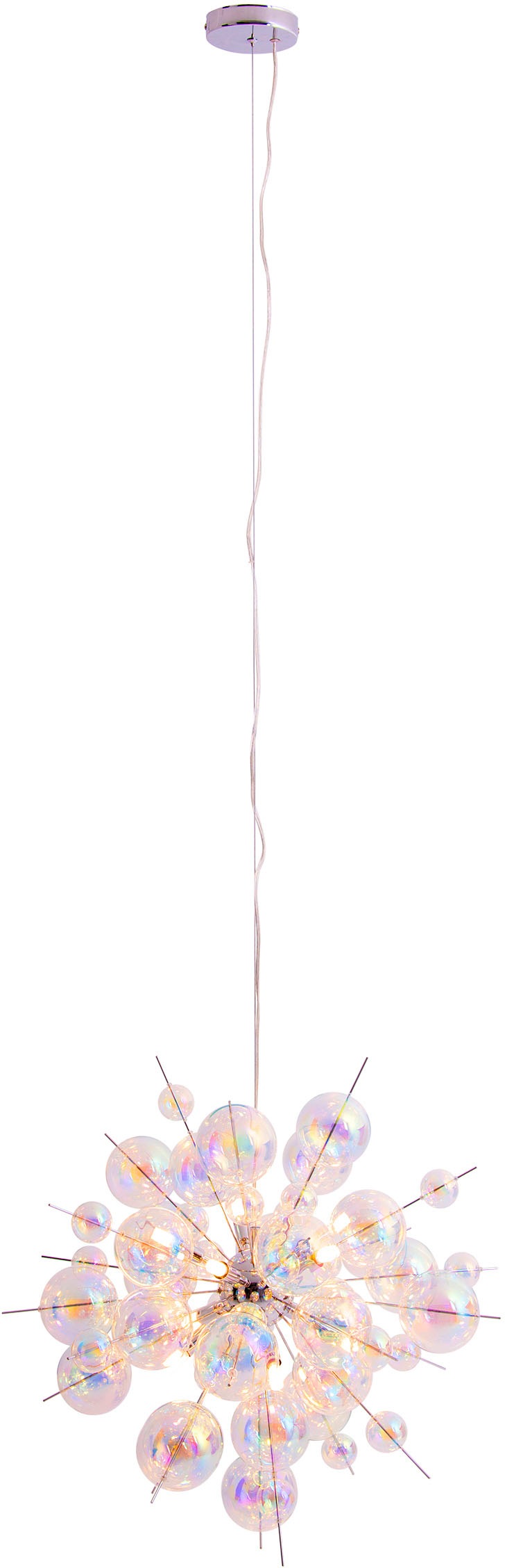 näve Pendelleuchte »Explosion«, 10 flammig, Leuchtmittel G9 | ohne Leuchtmittel, irisierende, transparente Glaskugeln, für 10 x G9 Sockel, Ø 65 cm